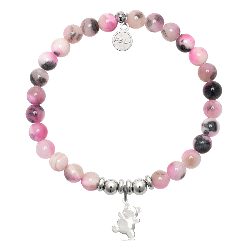 HELP by TJ Teddy Bear Charm with Pink Zebra Jade Charity Bracelet