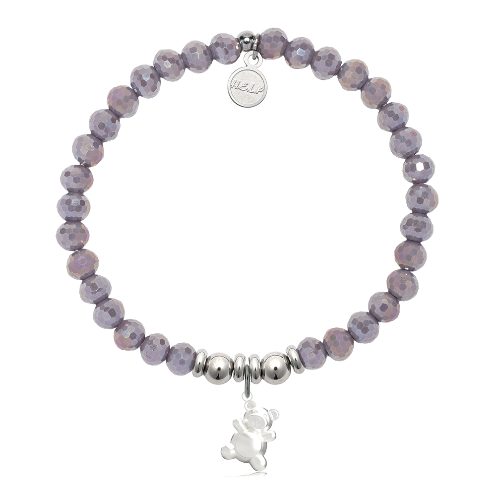 HELP by TJ Teddy Bear Charm with Purple Crystal Charity Bracelet