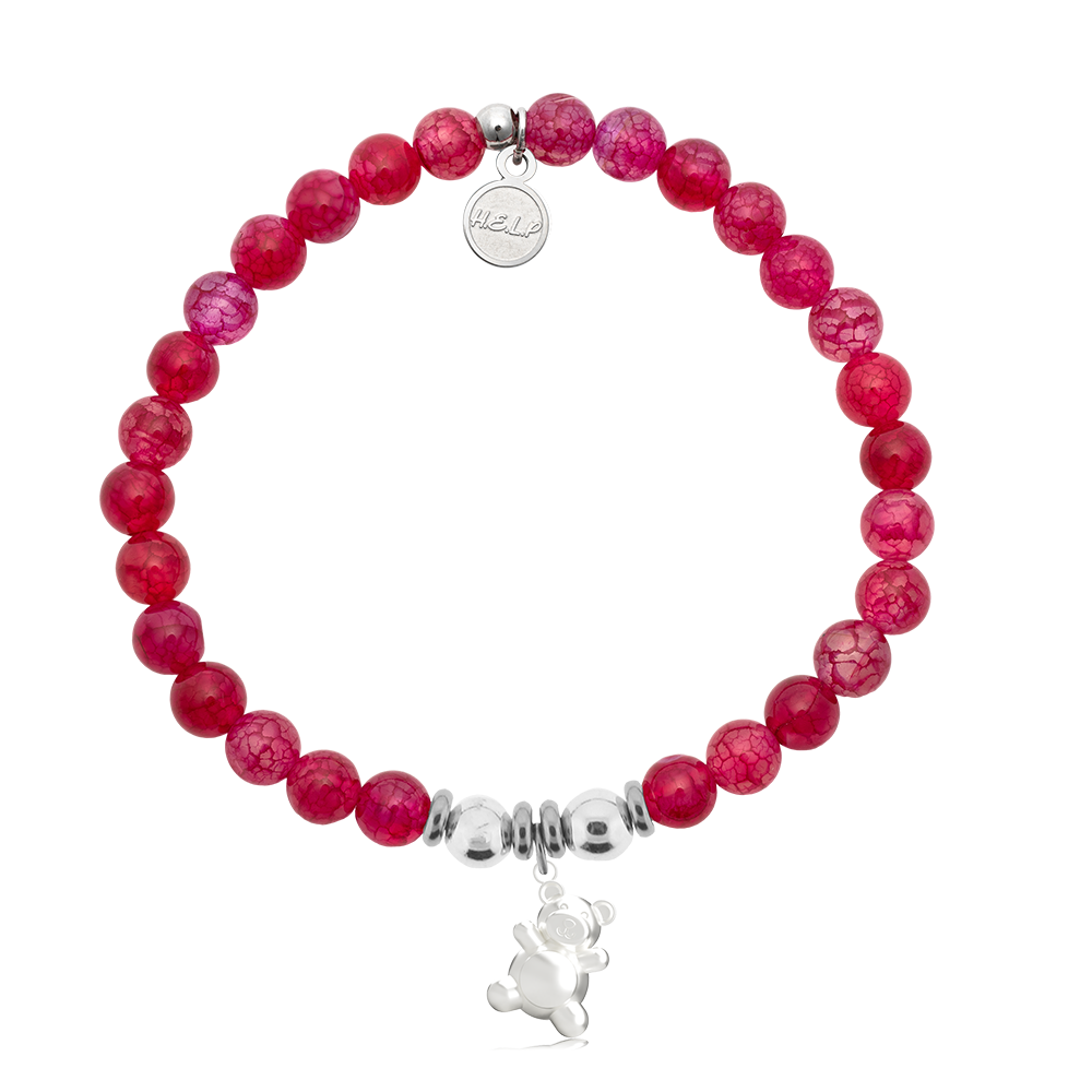 HELP by TJ Teddy Bear Charm with Red Fire Agate Charity Bracelet