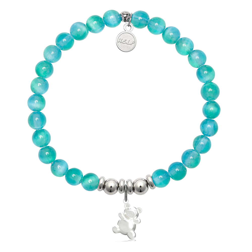 HELP by TJ Teddy Bear Charm with Teal Selenite Charity Bracelet