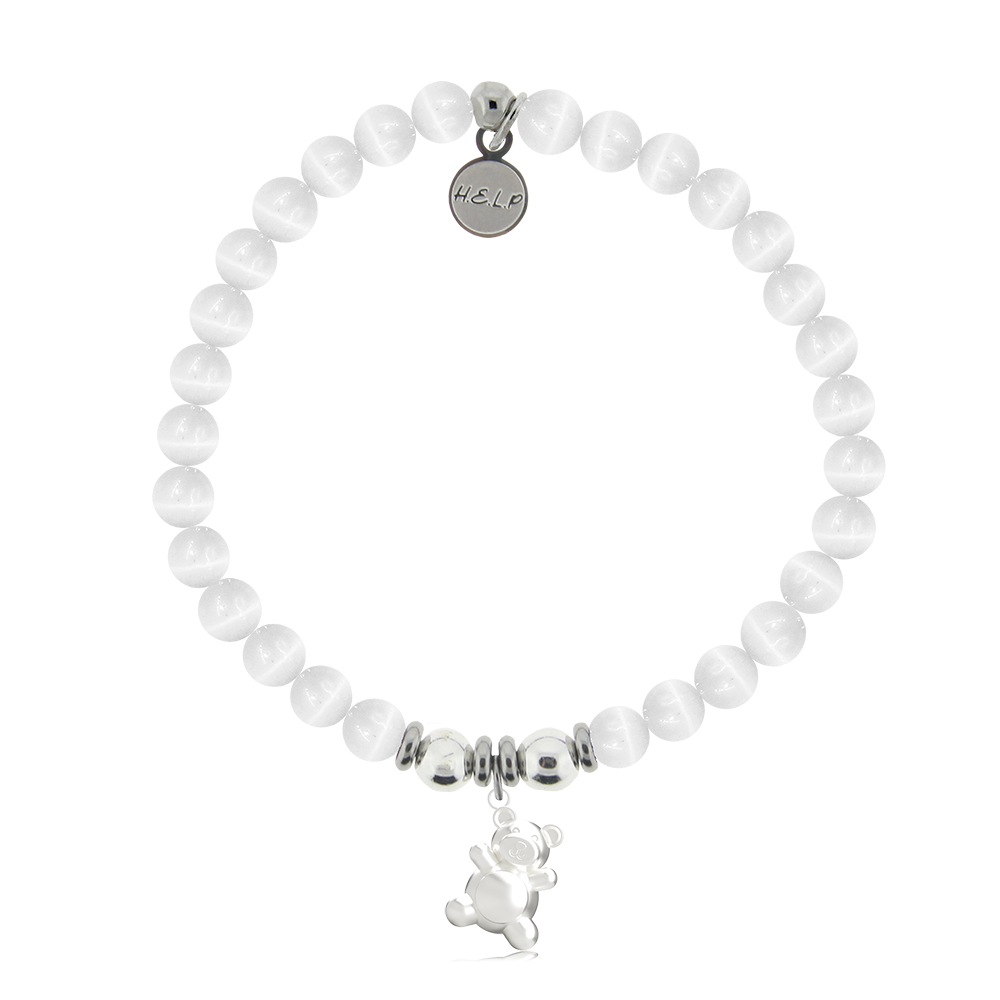 HELP by TJ Teddy Bear Charm with White Cats Eye Charity Bracelet