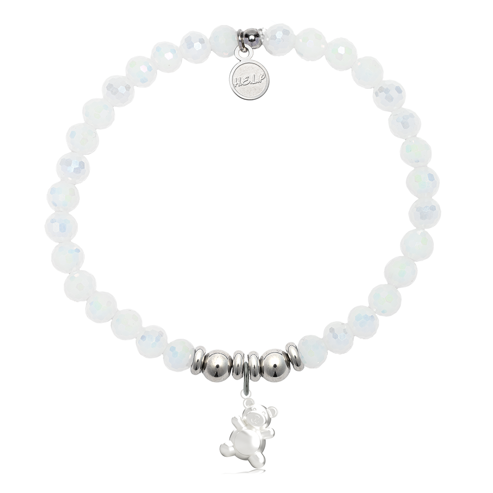 HELP by TJ Teddy Bear Charm with White Crystal Charity Bracelet