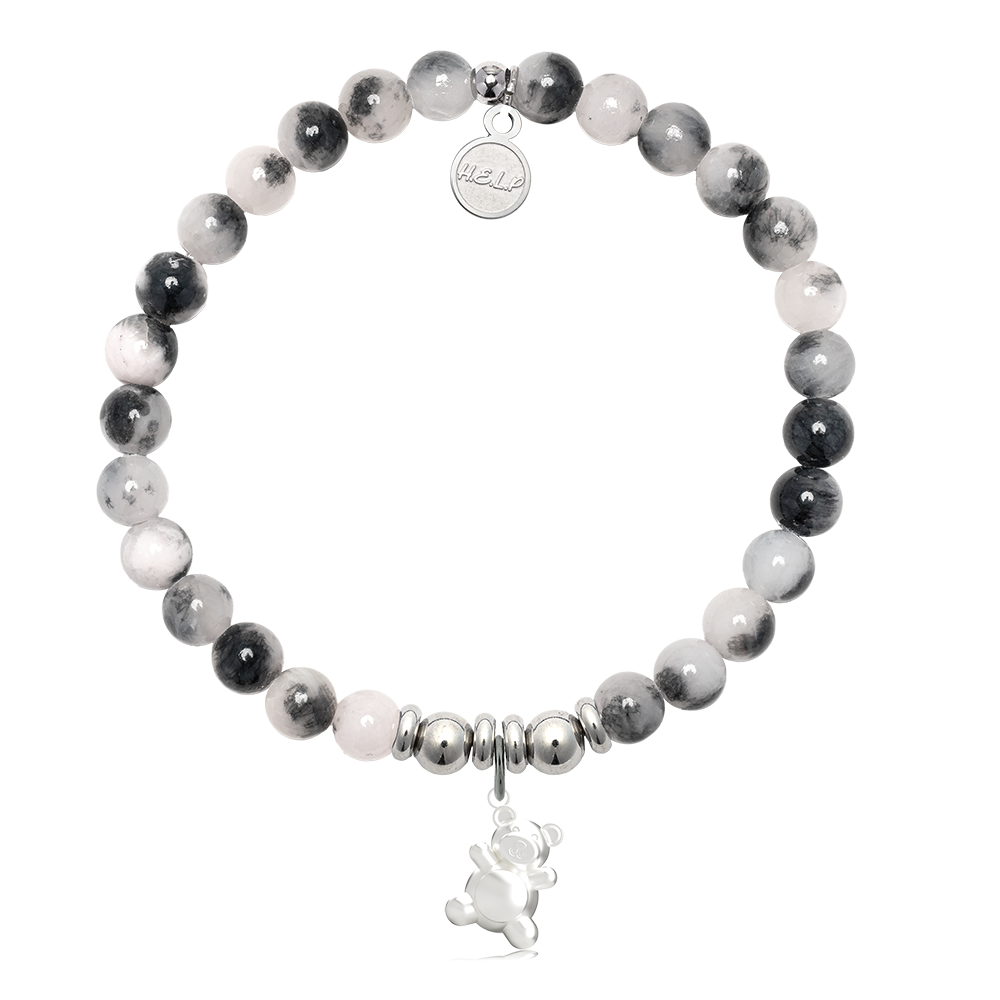 HELP by TJ Teddy Bear Charm with Zebra Jade Charity Bracelet