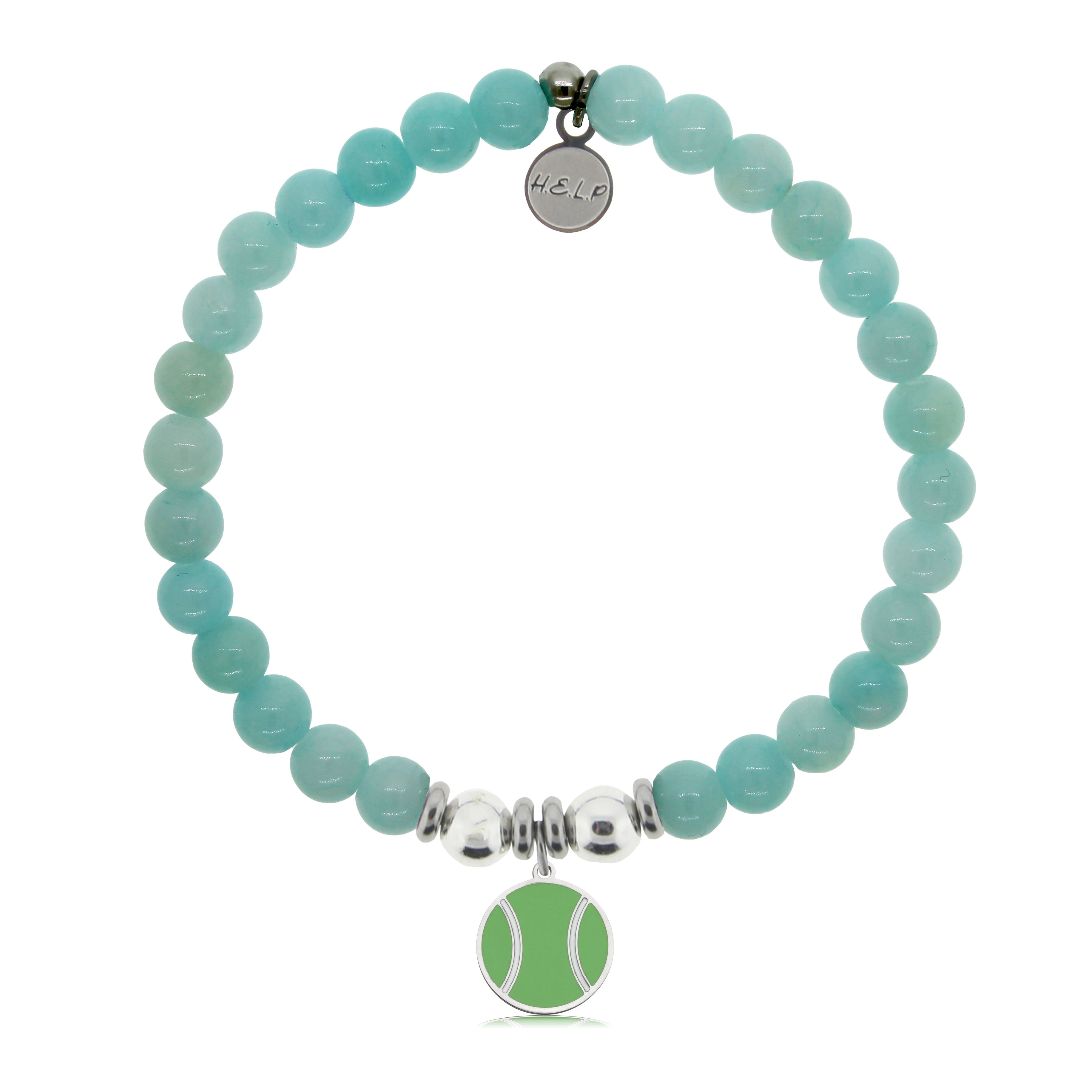 HELP by TJ Tennis Ball Charm with Baby Blue Quartz Charity Bracelet