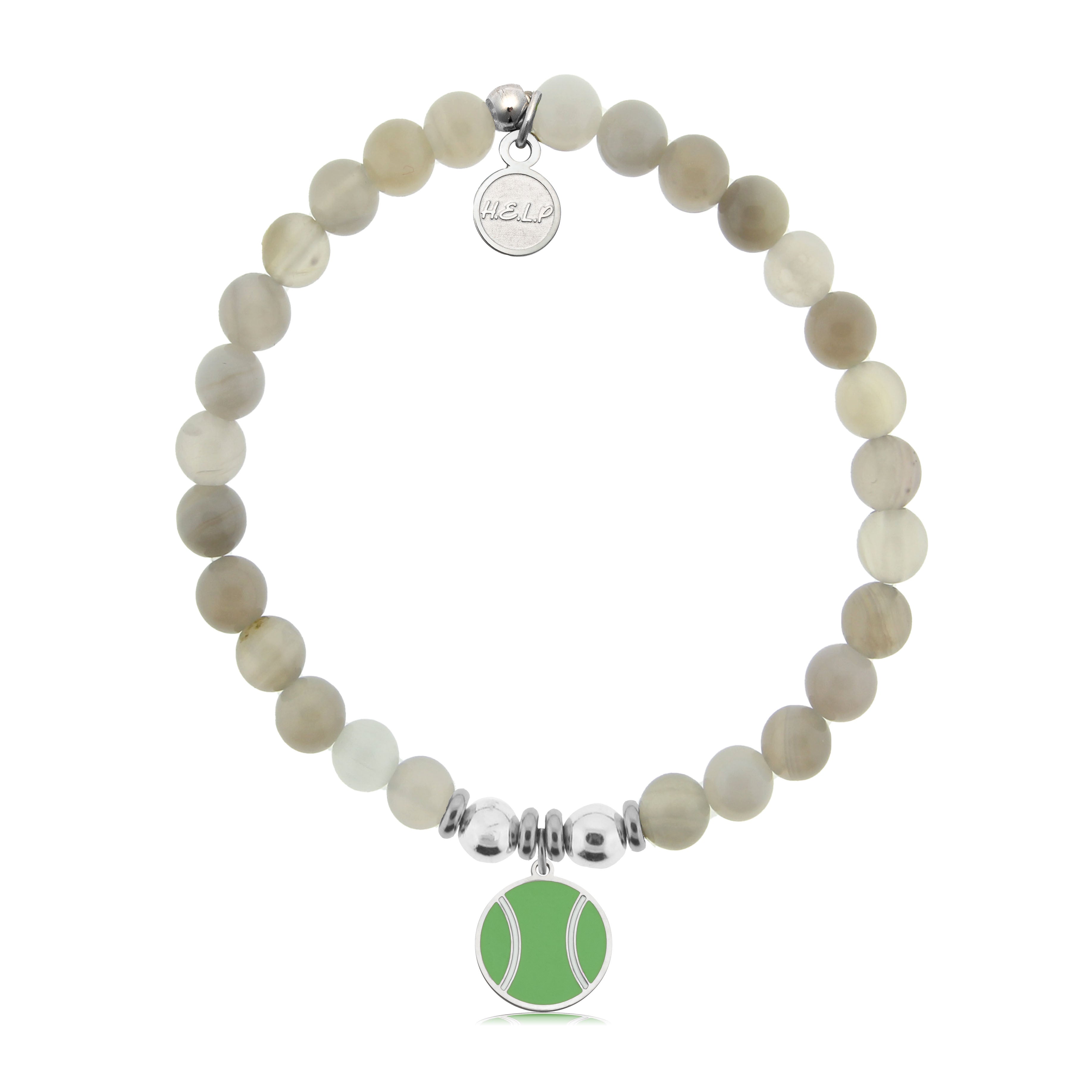 HELP by TJ Tennis Ball Charm with Grey Stripe Agate Charity Bracelet
