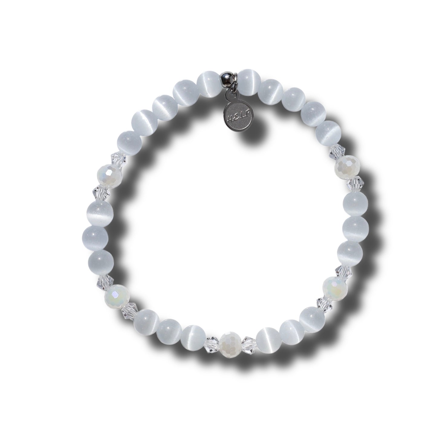 HELP by TJ The Giving Bracelet: White Cats Eye Charity Stacker