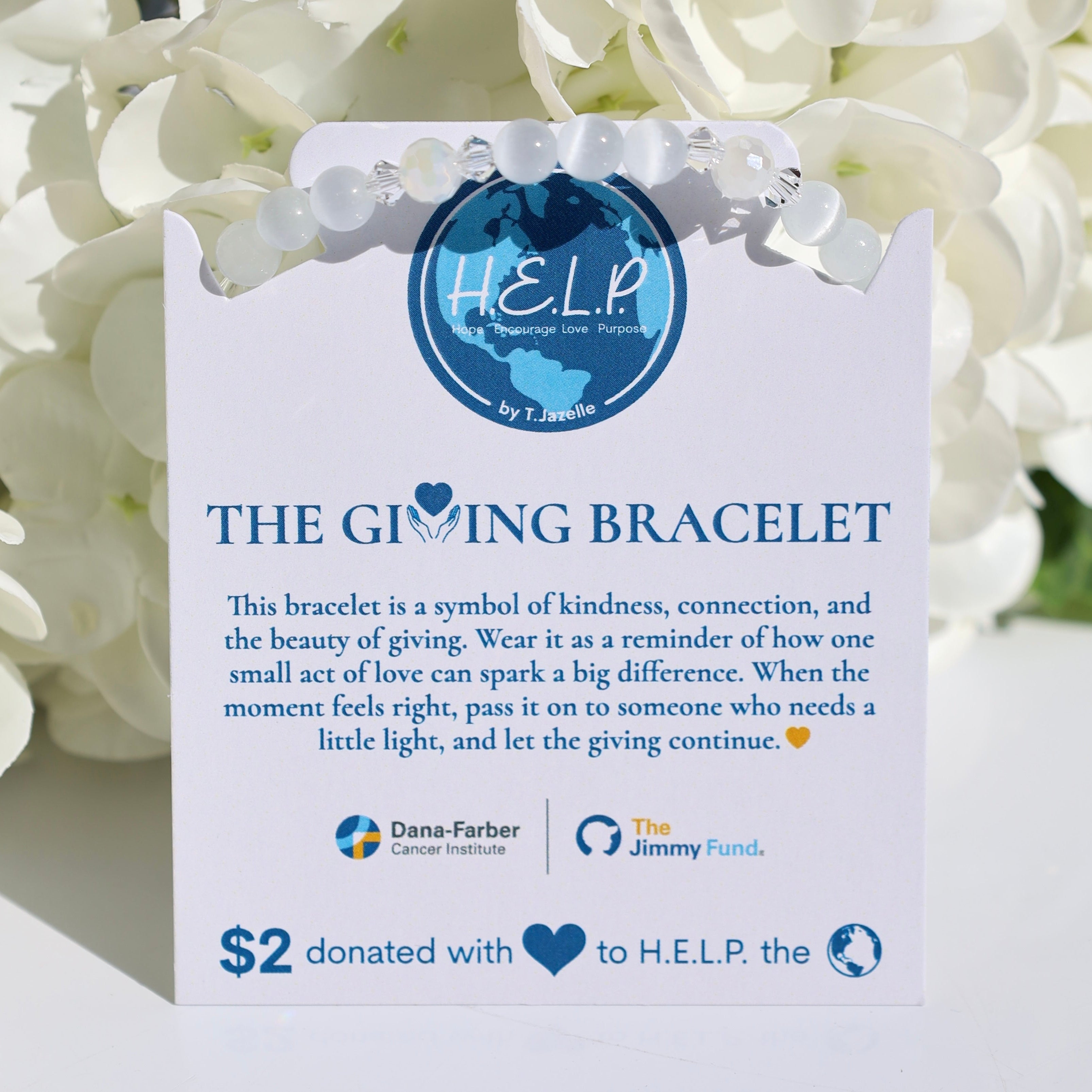 HELP by TJ The Giving Bracelet: White Cats Eye Charity Stacker