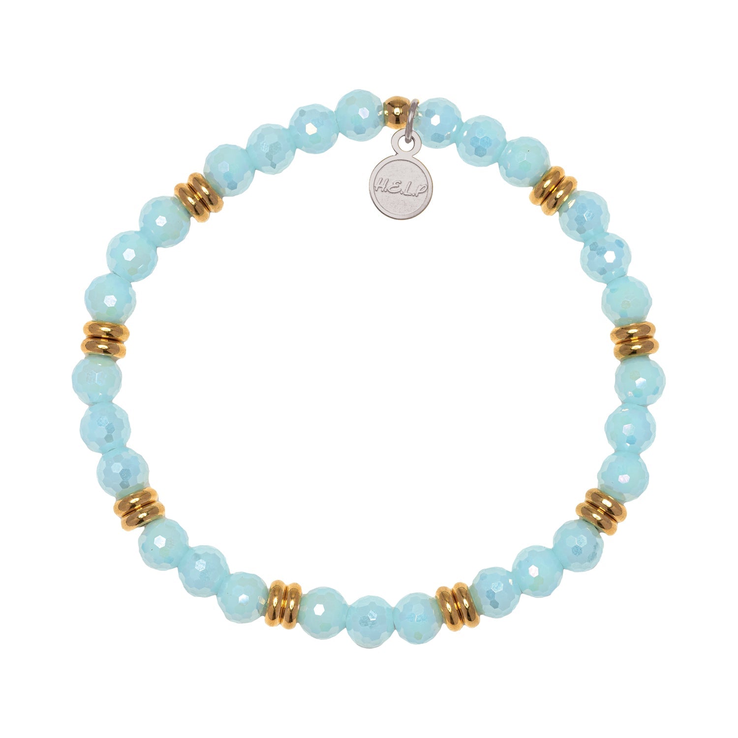 HELP by TJ The Jimmy Fund Charity Bracelet: Gold with Aqua Crystal Charity Soul Stacker