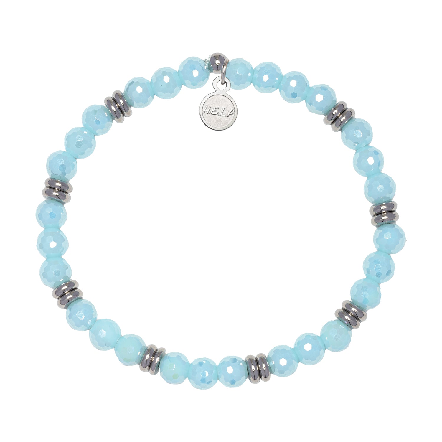 HELP by TJ The Jimmy Fund Charity Bracelet: Silver with Aqua Crystal Charity Soul Stacker