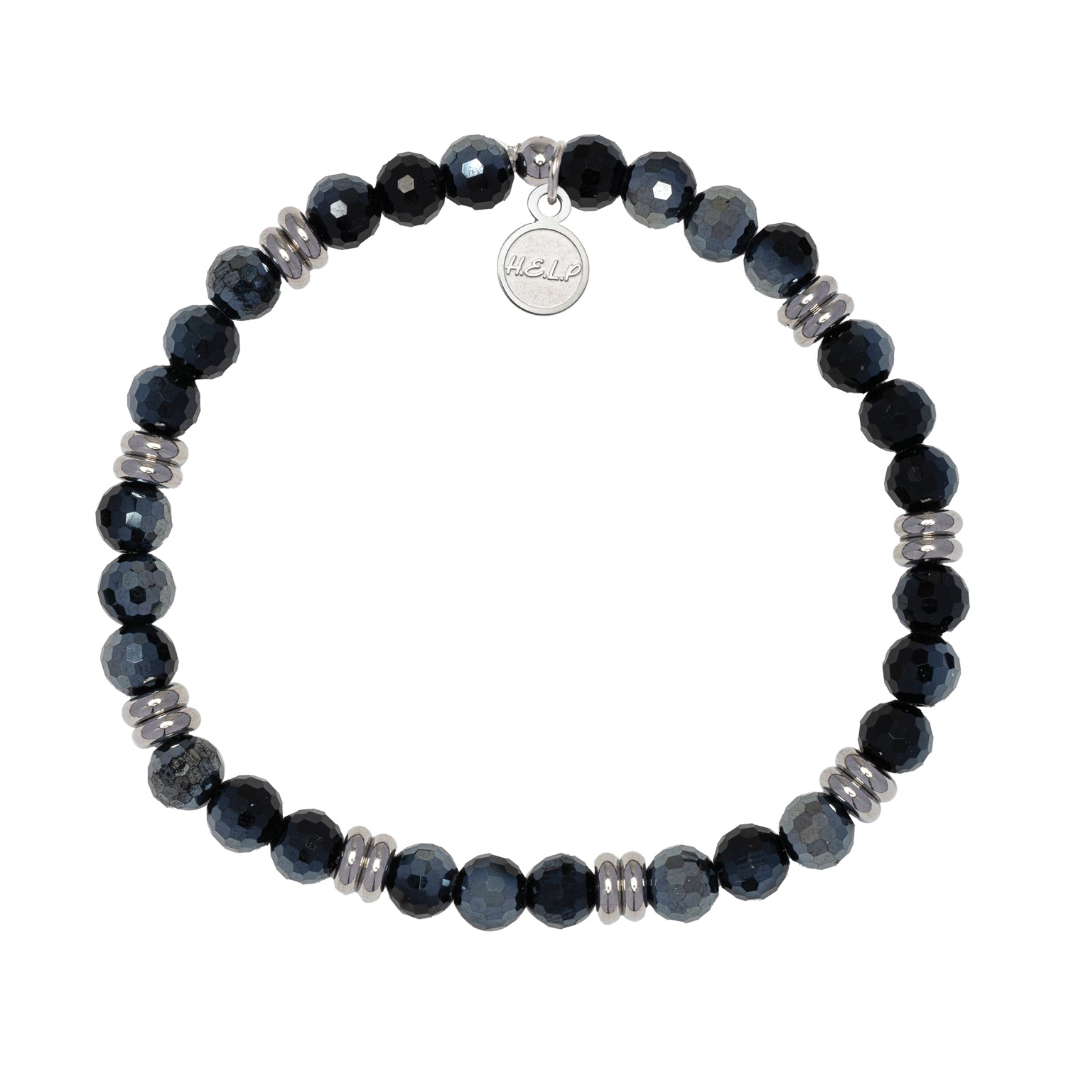 HELP by TJ The Jimmy Fund Charity Bracelet: Silver with Black Crystal Charity Soul Stacker
