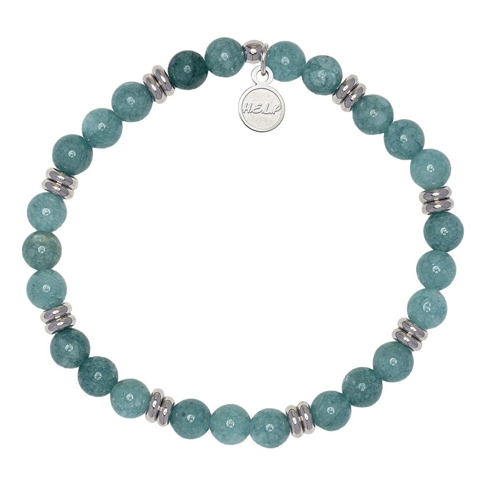 HELP by TJ The Jimmy Fund Charity Bracelet: Silver with Mountain Blue Jade Charity Soul Stacker