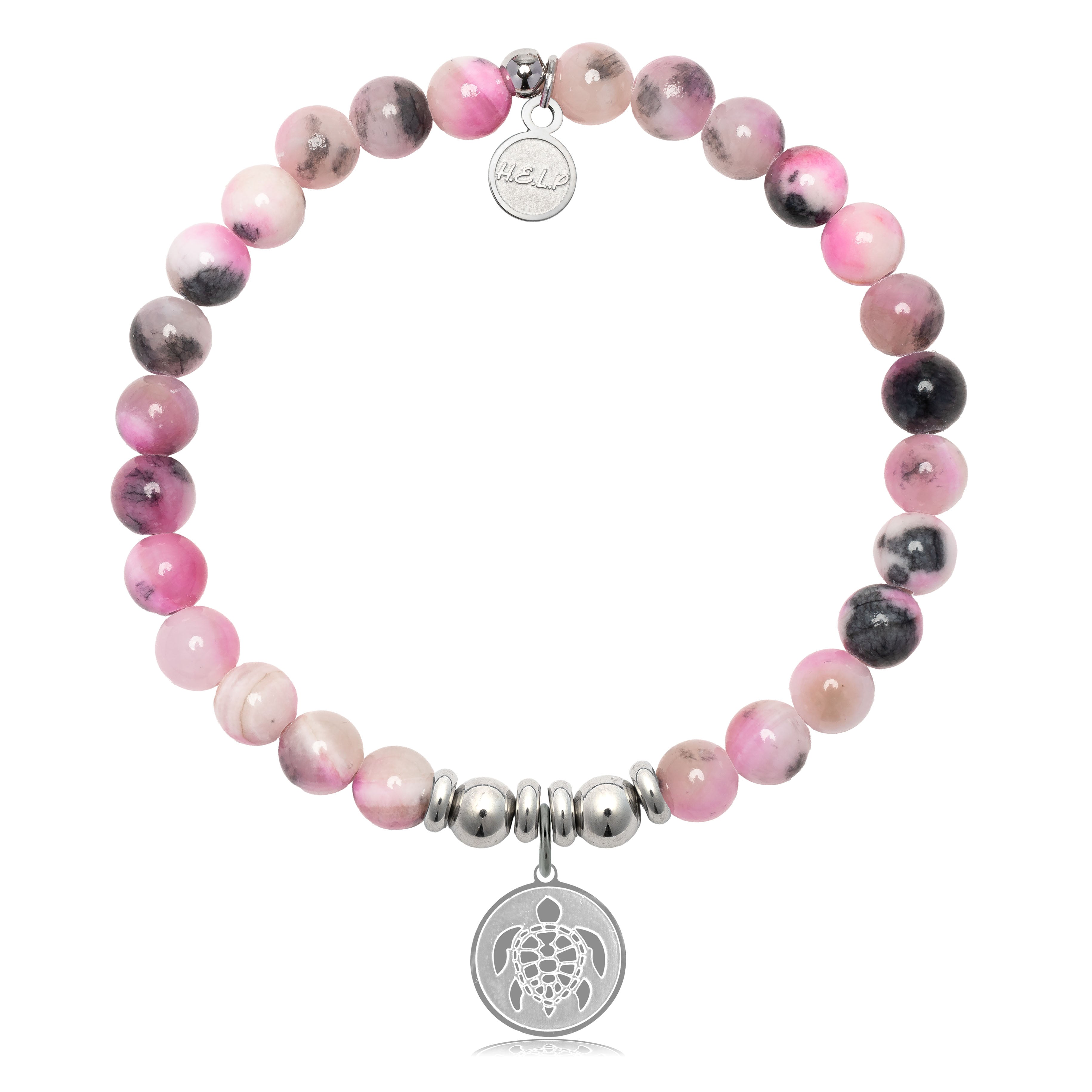 HELP by TJ Turtle Charm with Pink Zebra Jade Charity Bracelet