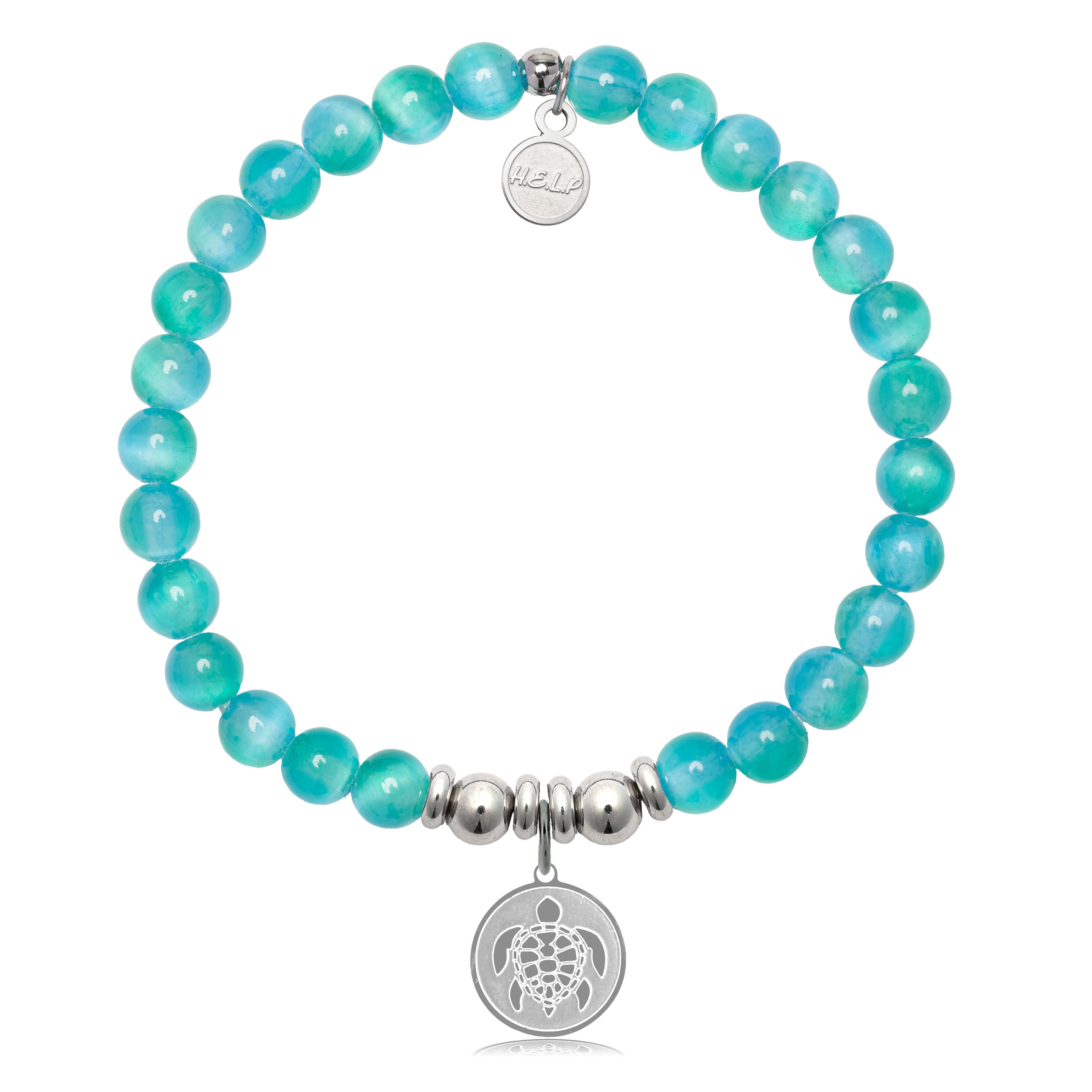 HELP by TJ Turtle Charm with Teal Selenite Charity Bracelet
