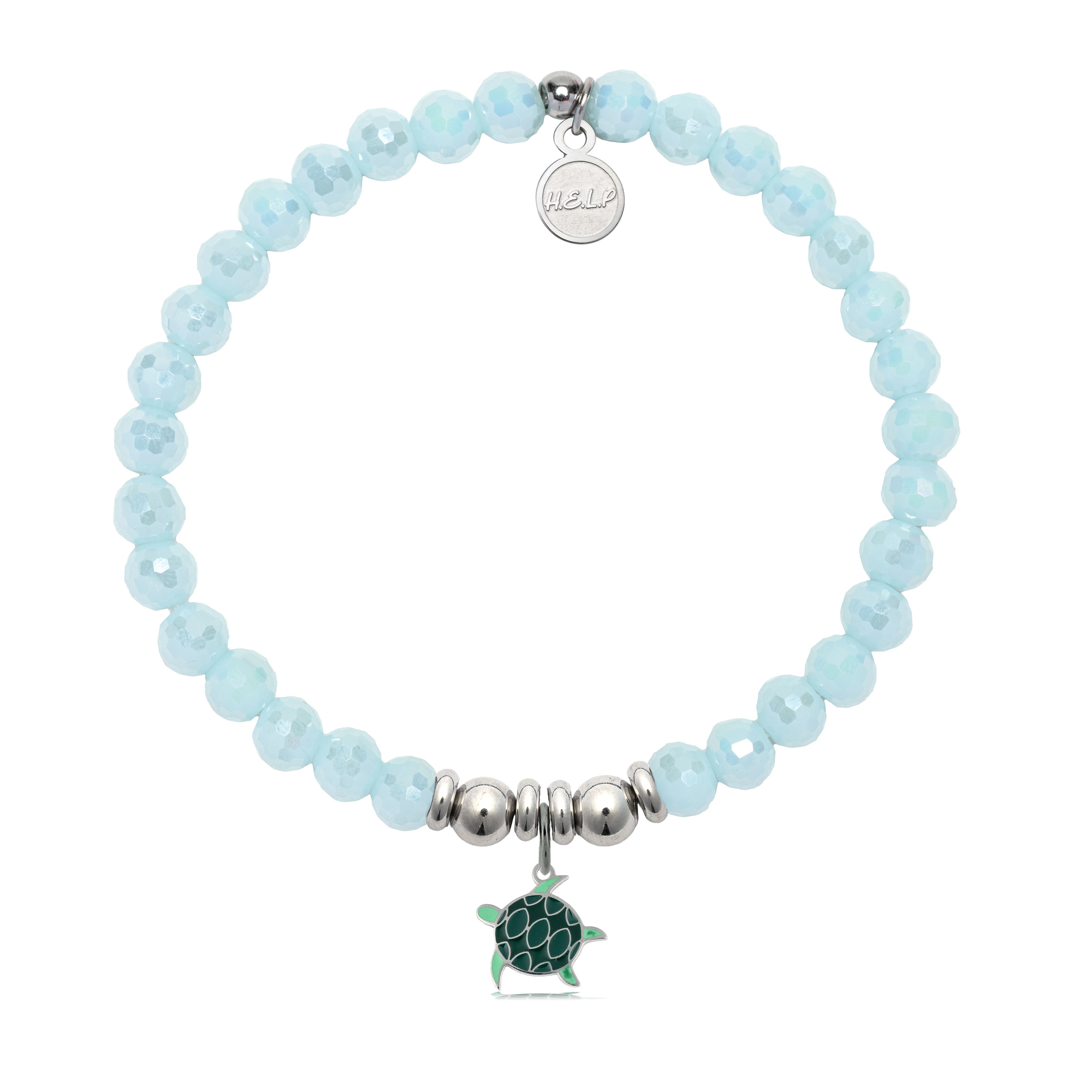 HELP by TJ Turtle Enamel Charm with Aqua Crystal Charity Bracelet