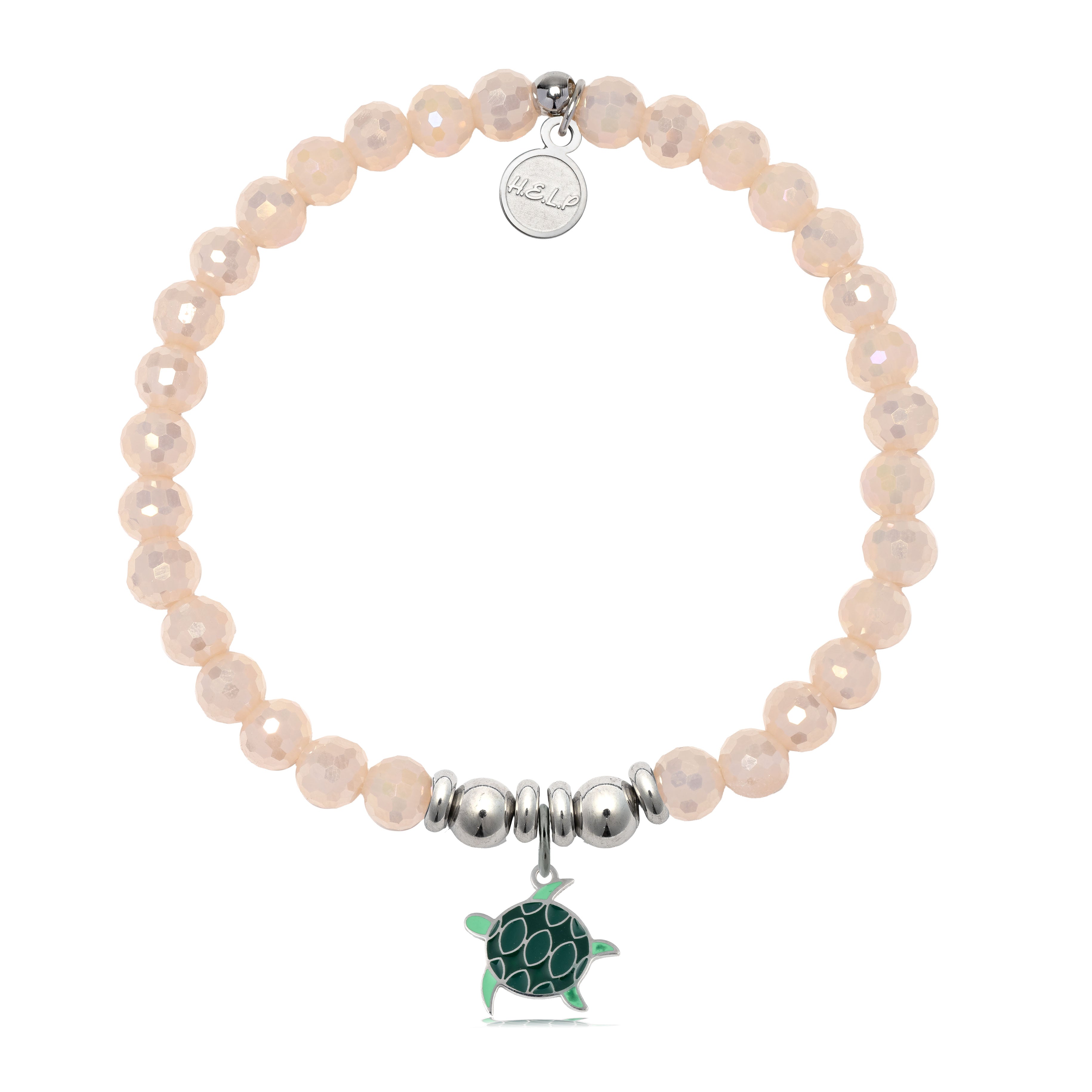 HELP by TJ Turtle Enamel Charm with Beige Crystal Charity Bracelet