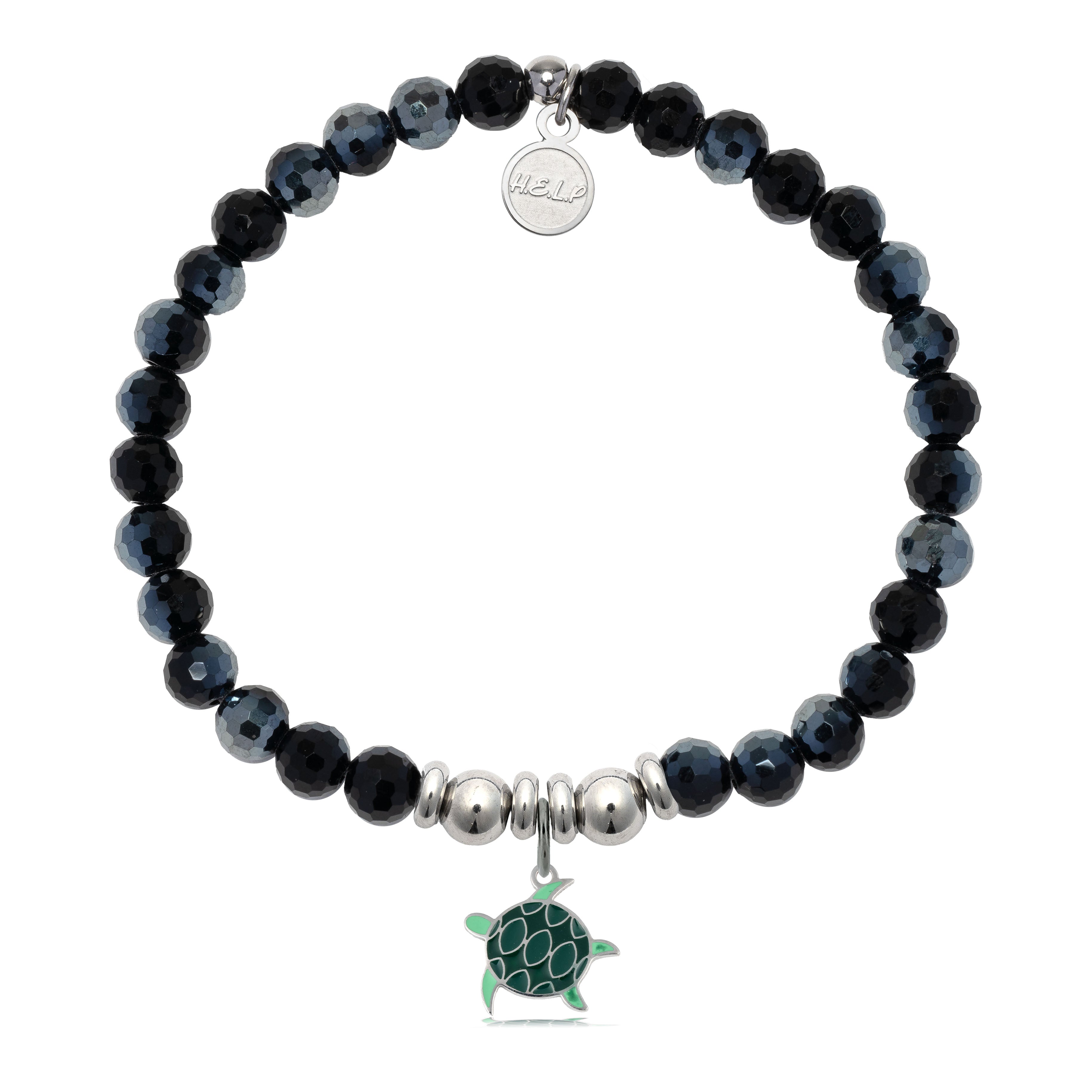 HELP by TJ Turtle Enamel Charm with Black Crystal Charity Bracelet