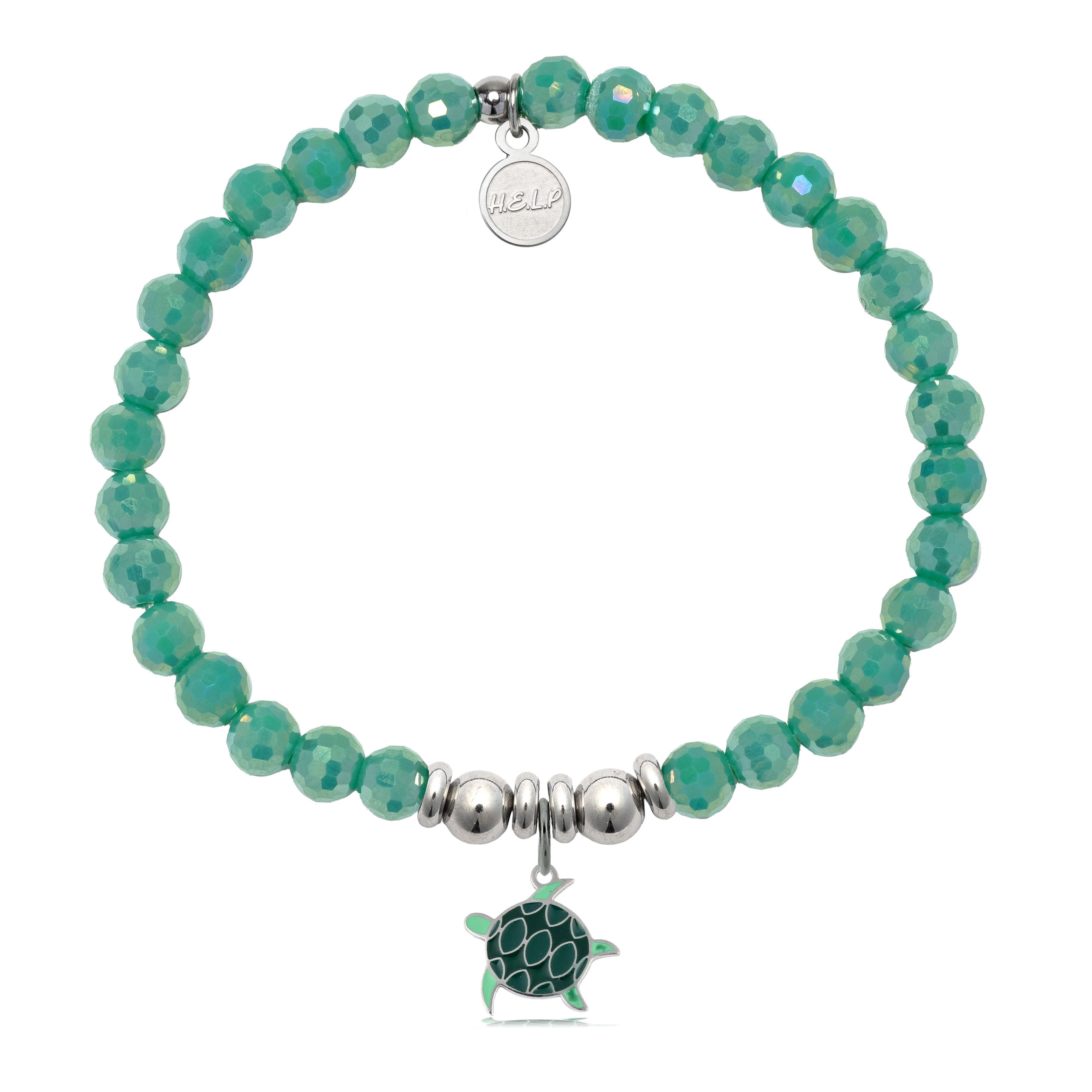 HELP by TJ Turtle Enamel Charm with Green Crystal Charity Bracelet