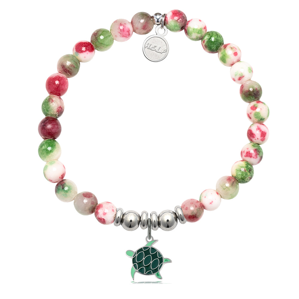HELP by TJ Turtle Enamel Charm with Holiday Jade Charity Bracelet