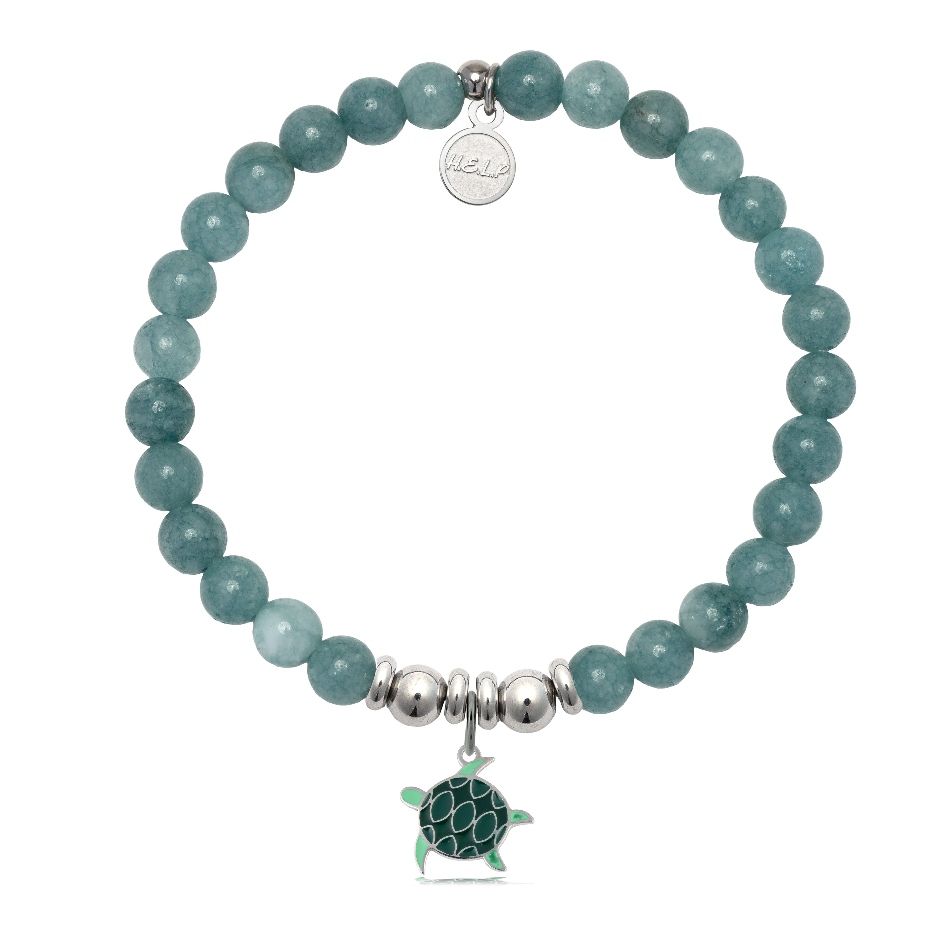HELP by TJ Turtle Enamel Charm with Mountain Blue Jade Charity Bracelet
