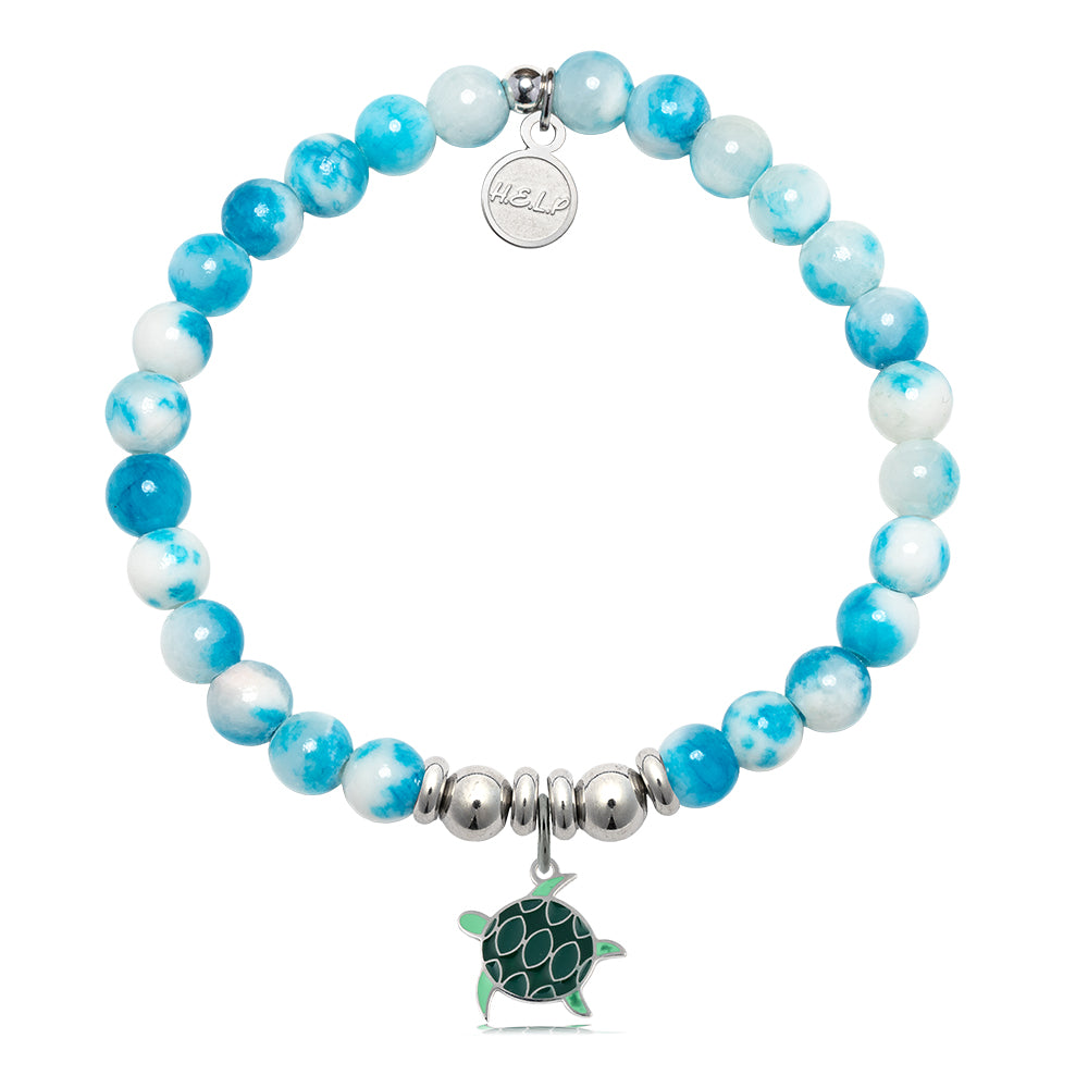 HELP by TJ Turtle Enamel Charm with Peppermint Jade Charity Bracelet