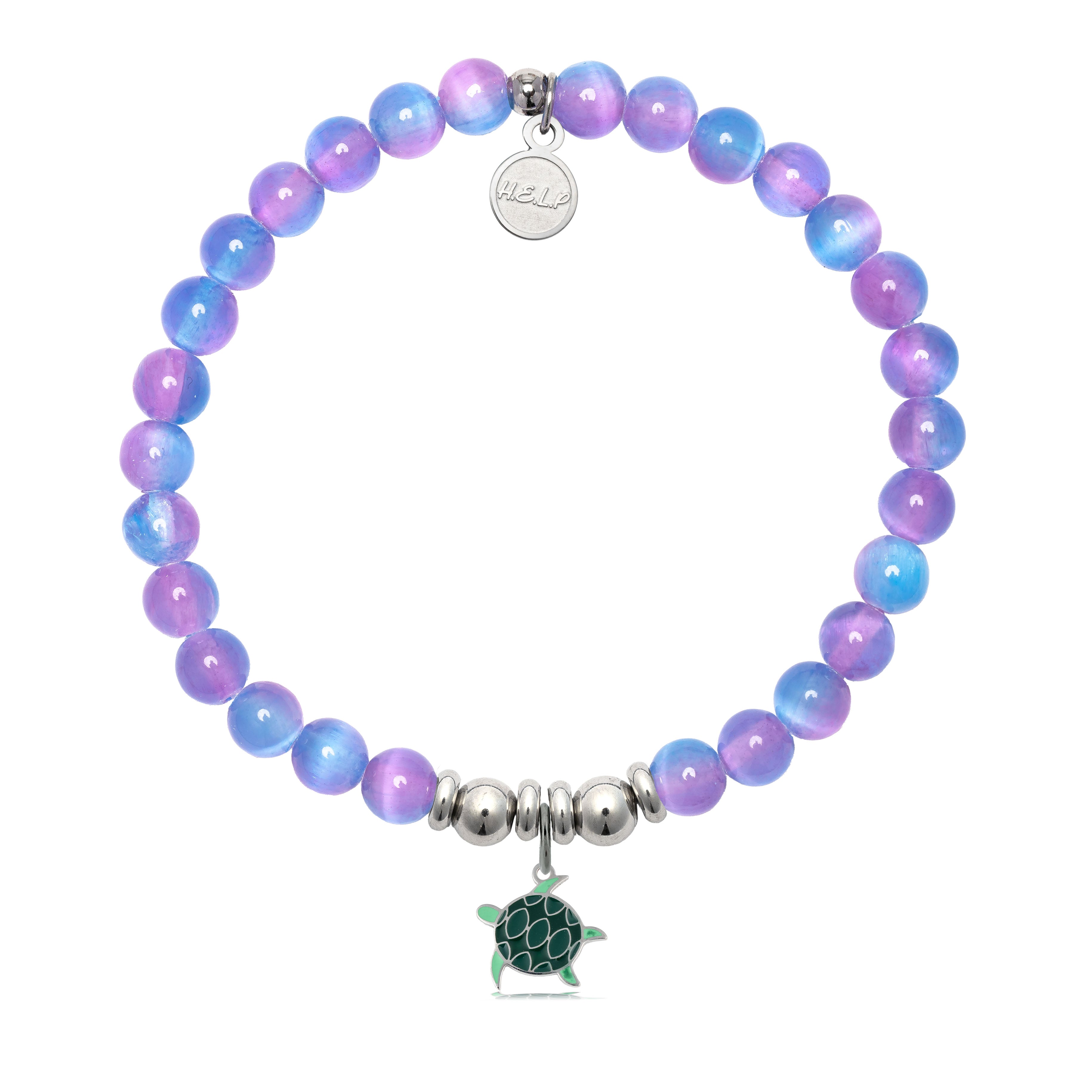 HELP by TJ Turtle Enamel Charm with Periwinkle Selenite Charity Bracelet