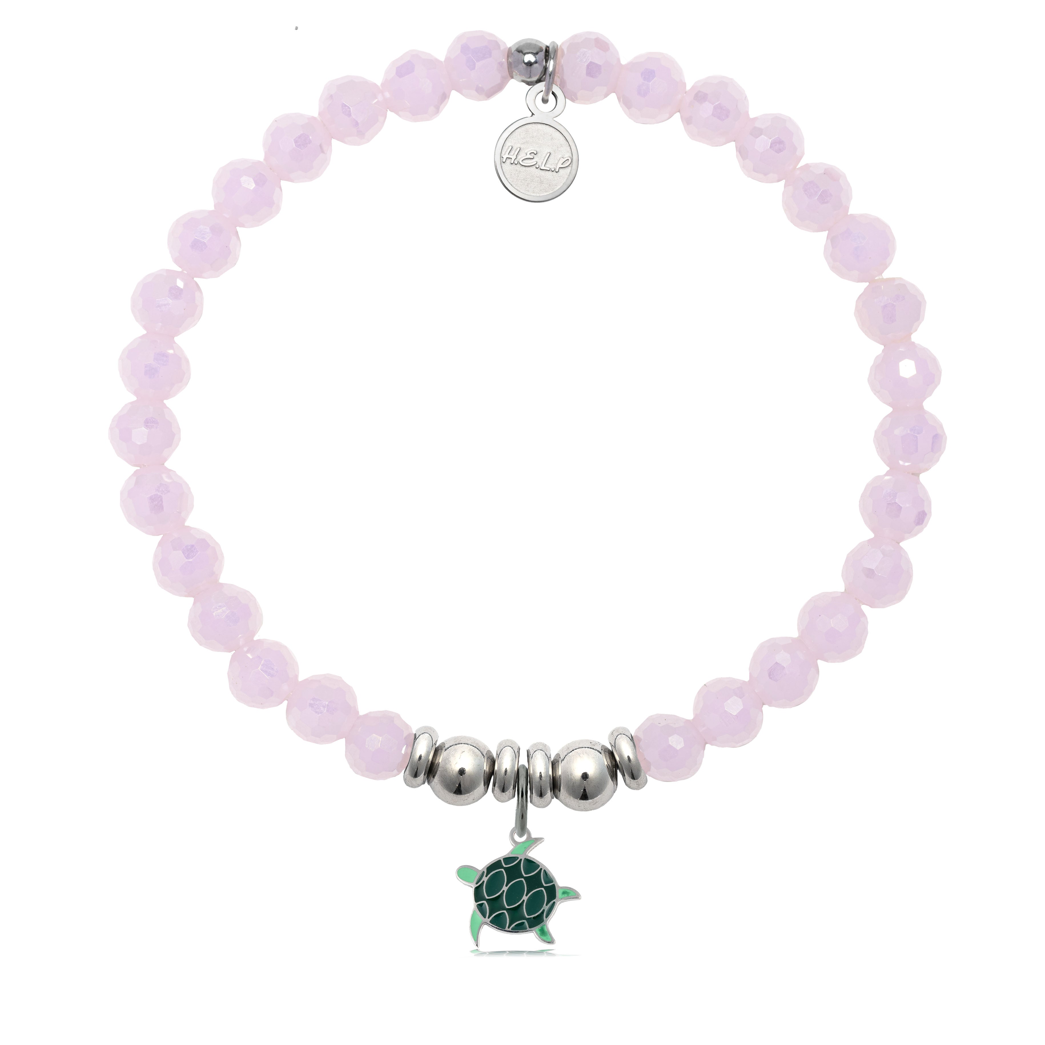 HELP by TJ Turtle Enamel Charm with Pink Crystal Charity Bracelet