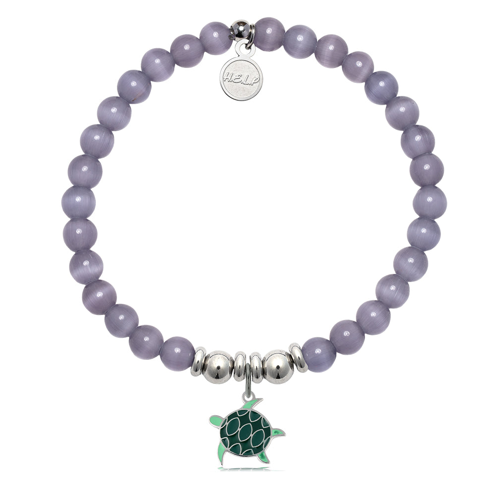 HELP by TJ Turtle Enamel Charm with Purple Cats Eye Charity Bracelet