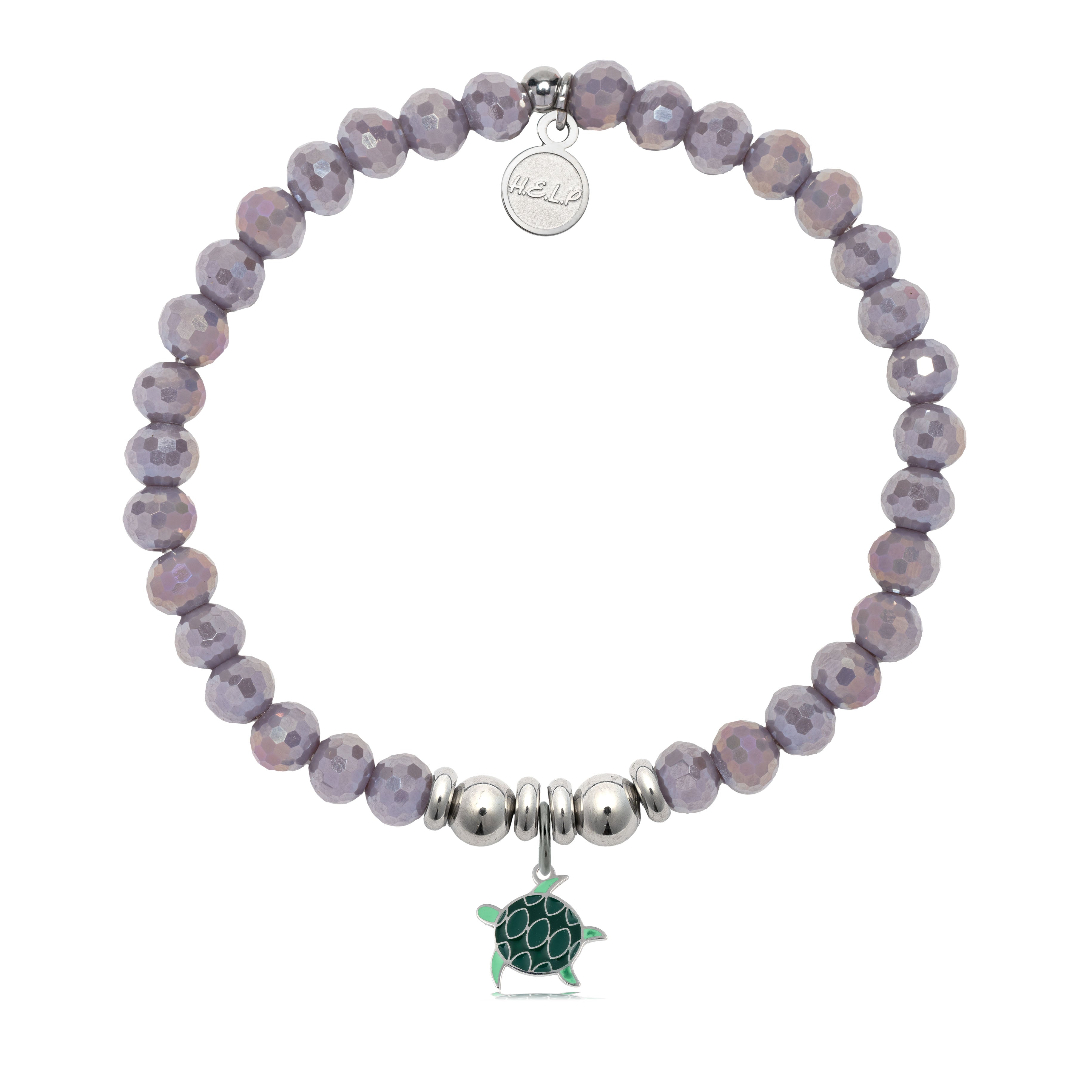 HELP by TJ Turtle Enamel Charm with Purple Crystal Charity Bracelet