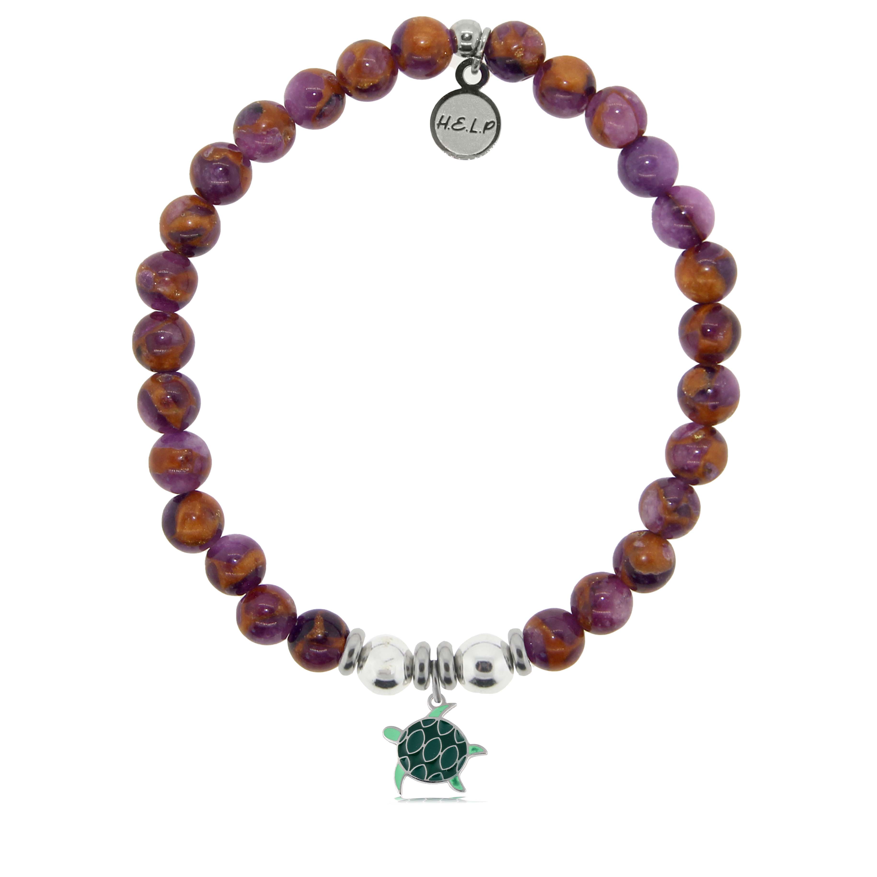 HELP by TJ Turtle Enamel Charm with Purple Earth Quartz Charity Bracelet