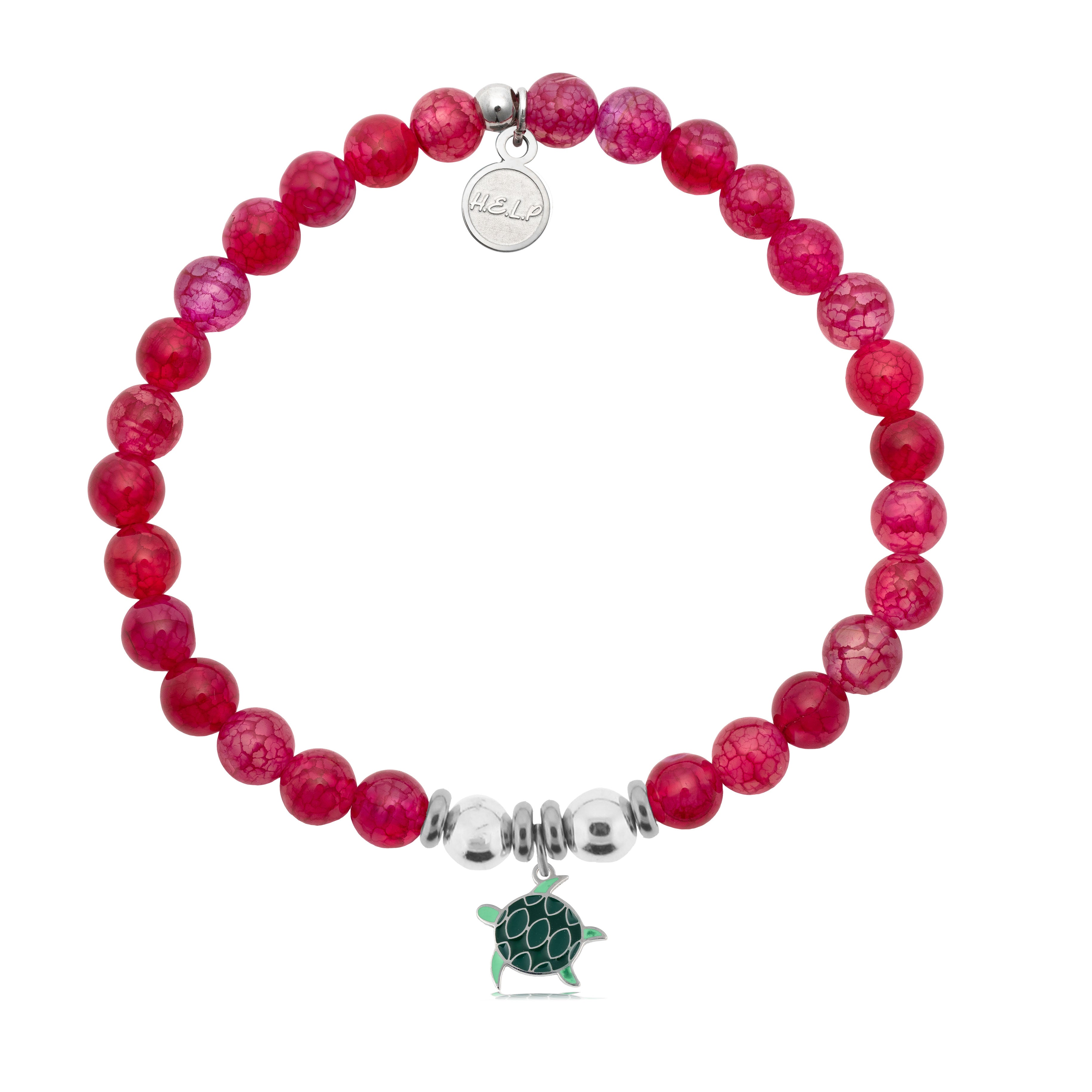 HELP by TJ Turtle Enamel Charm with Red Fire Agate Charity Bracelet
