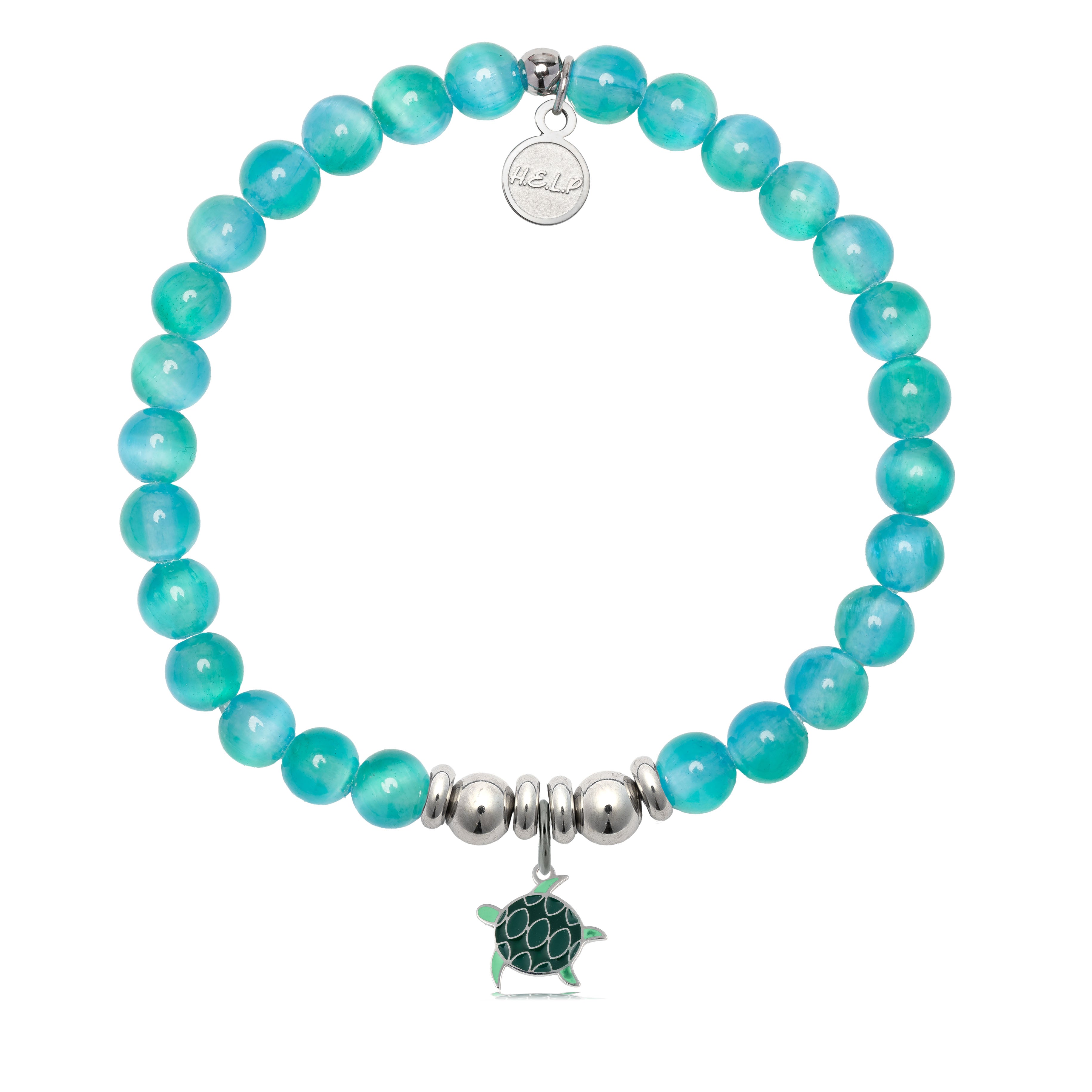 HELP by TJ Turtle Enamel Charm with Teal Selenite Charity Bracelet