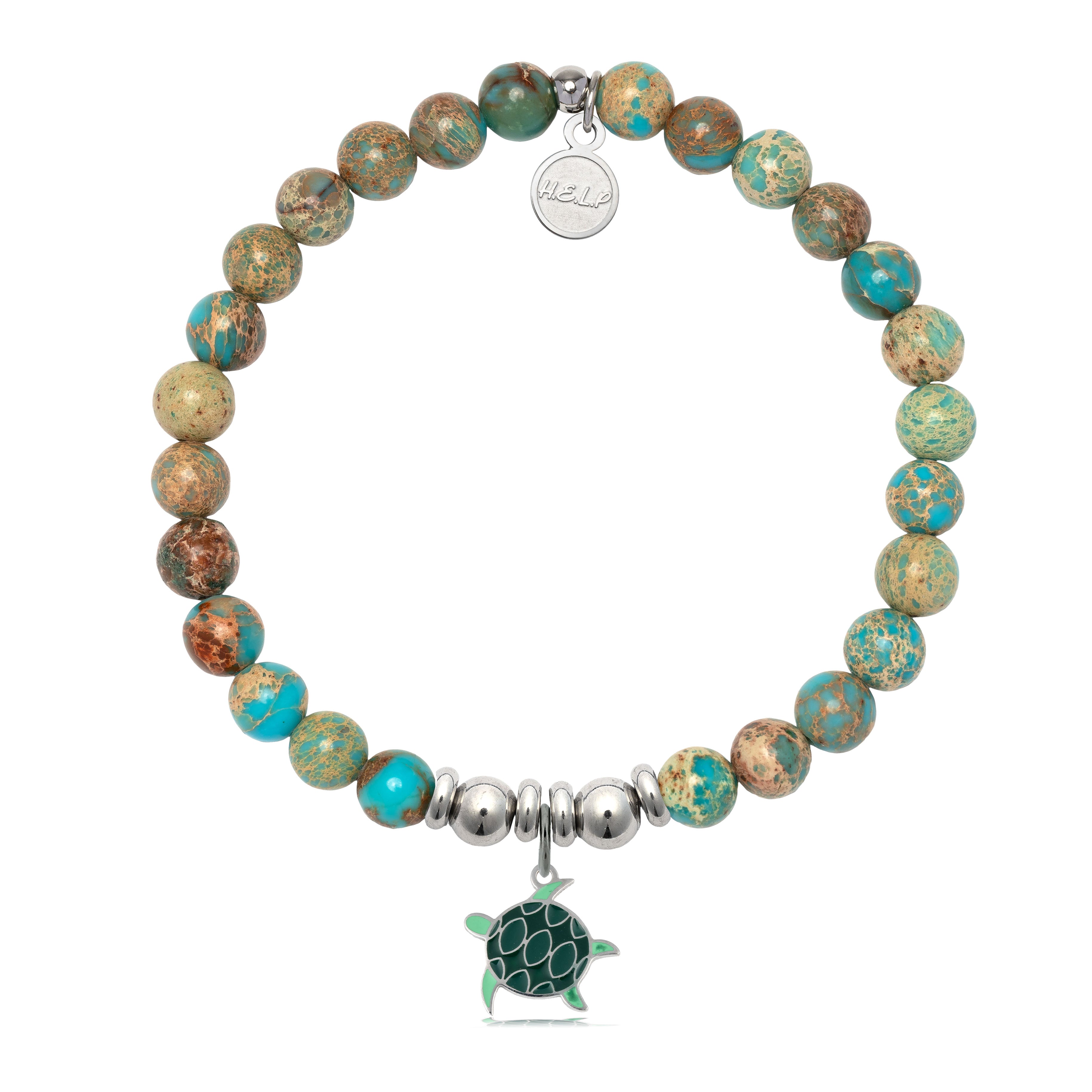 HELP by TJ Turtle Enamel Charm with Turquoise Jasper Charity Bracelet