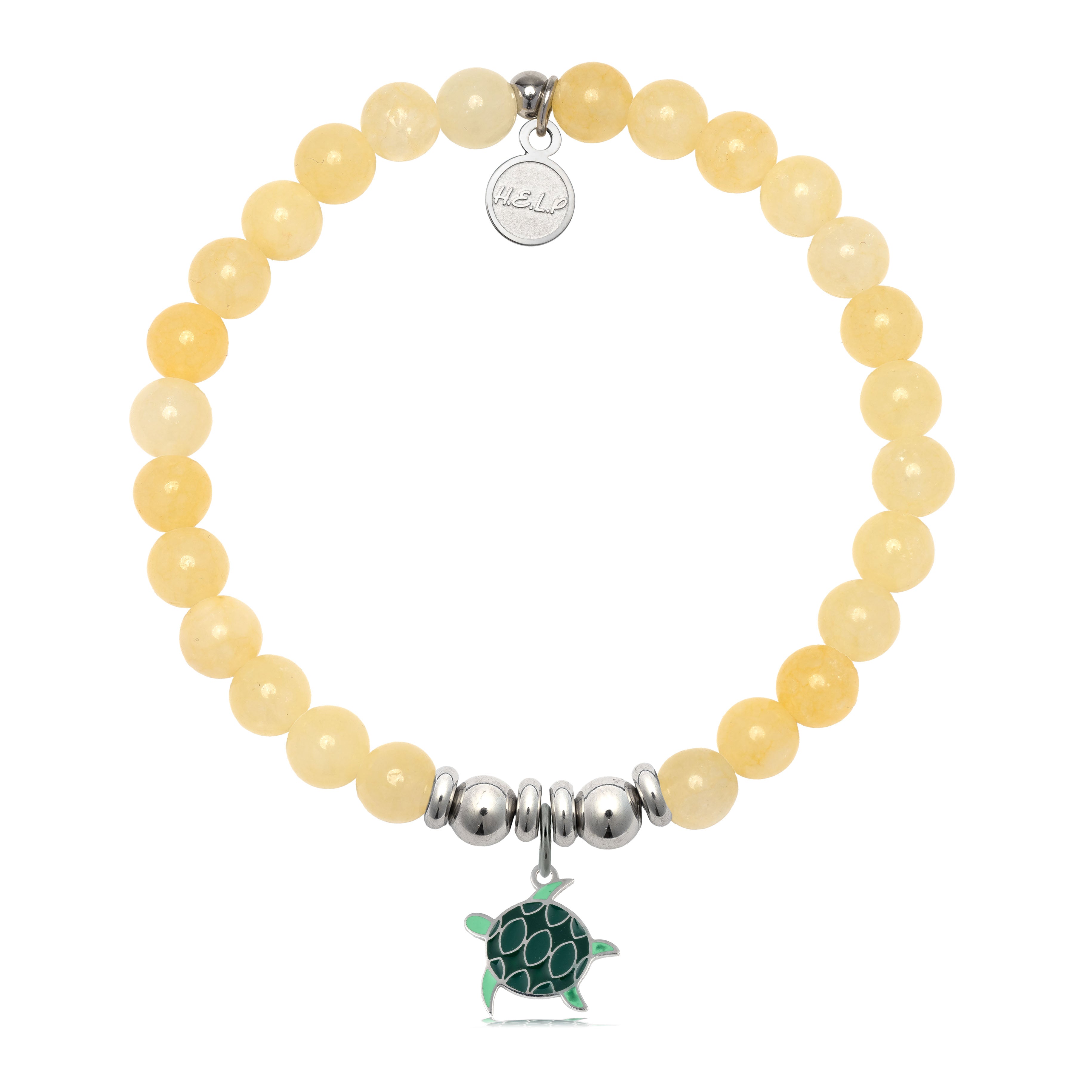 HELP by TJ Turtle Enamel Charm with Yellow Jade Charity Bracelet