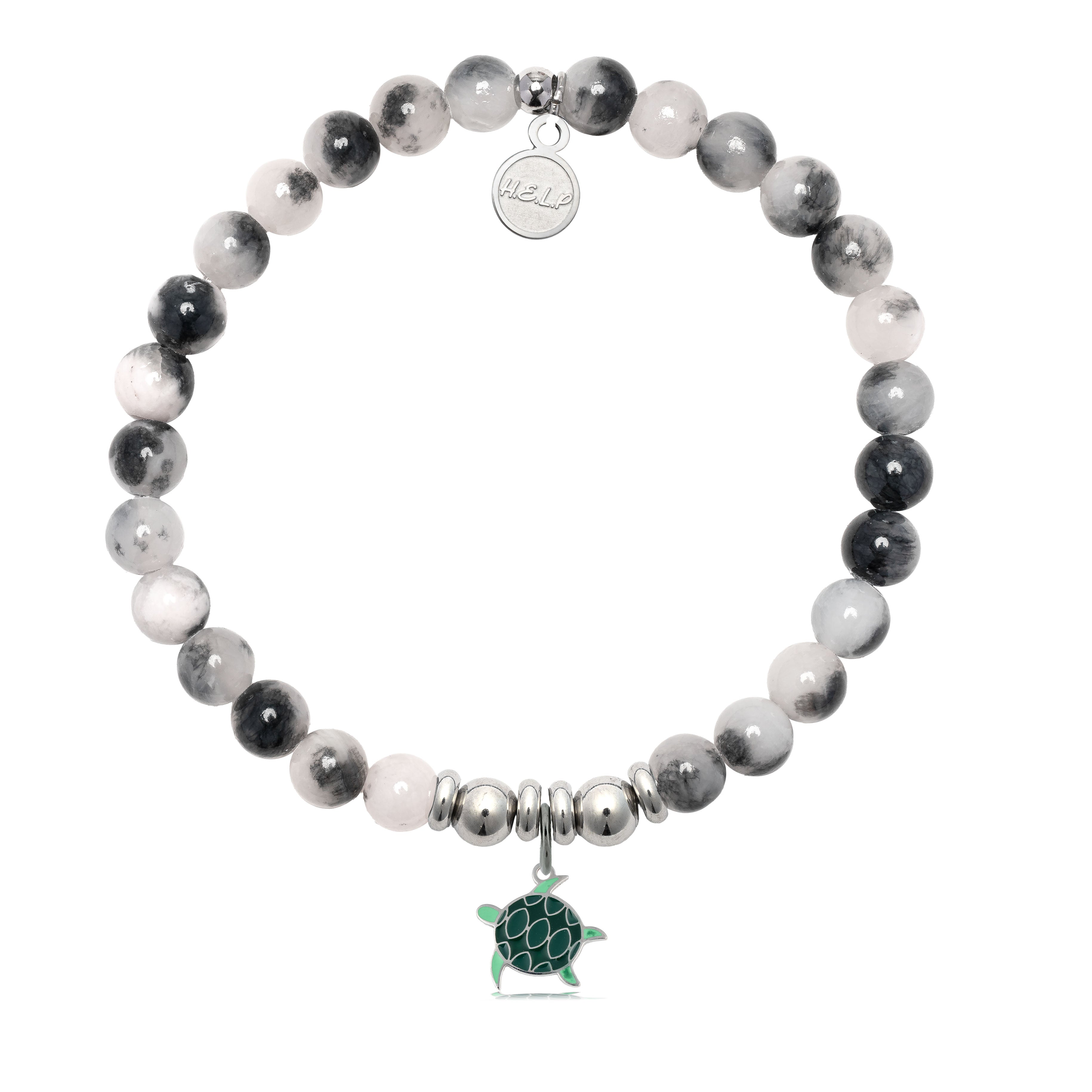 HELP by TJ Turtle Enamel Charm with Zebra Jade Charity Bracelet