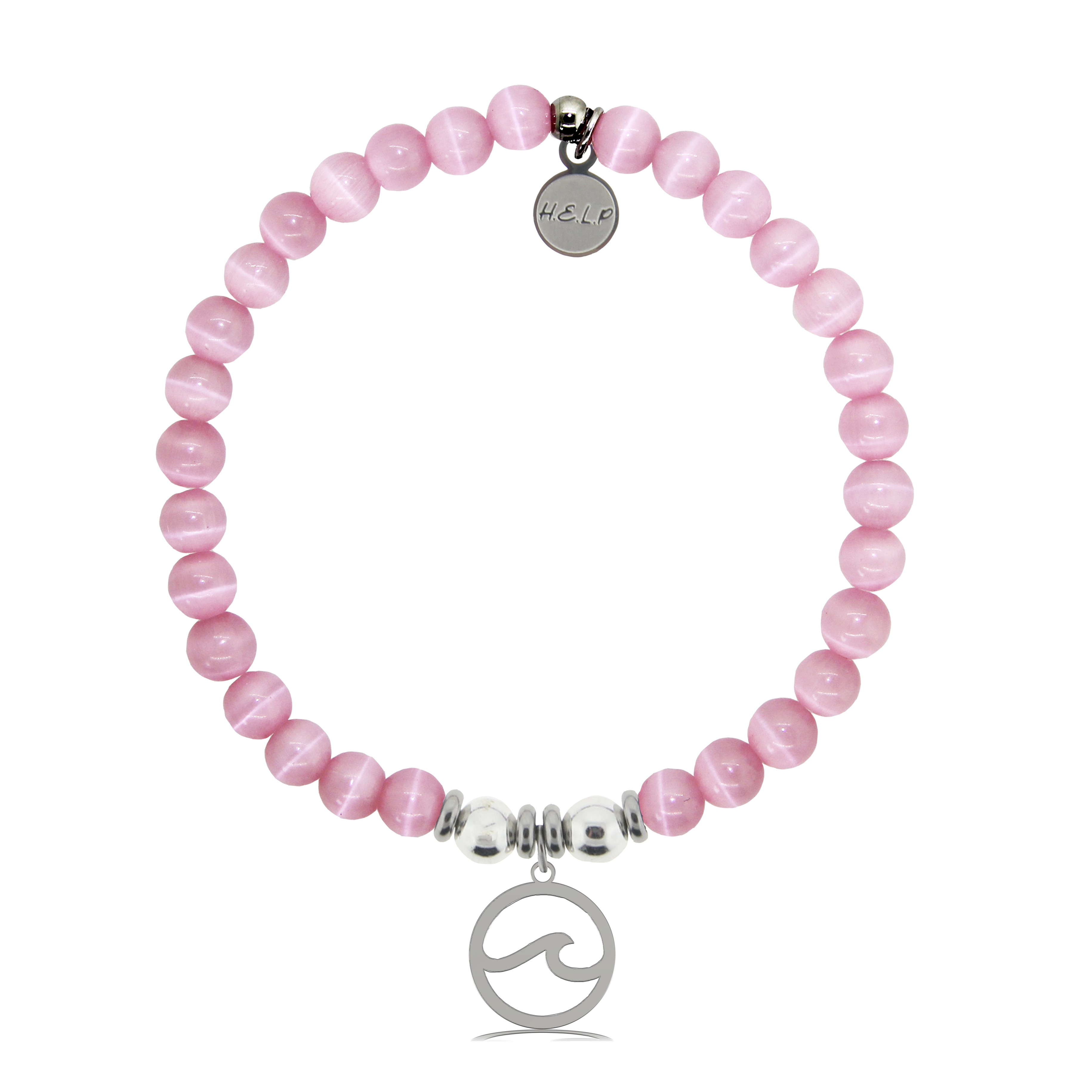 HELP by TJ Waves Cutout Charm with Pink Cats Eye Charity Bracelet