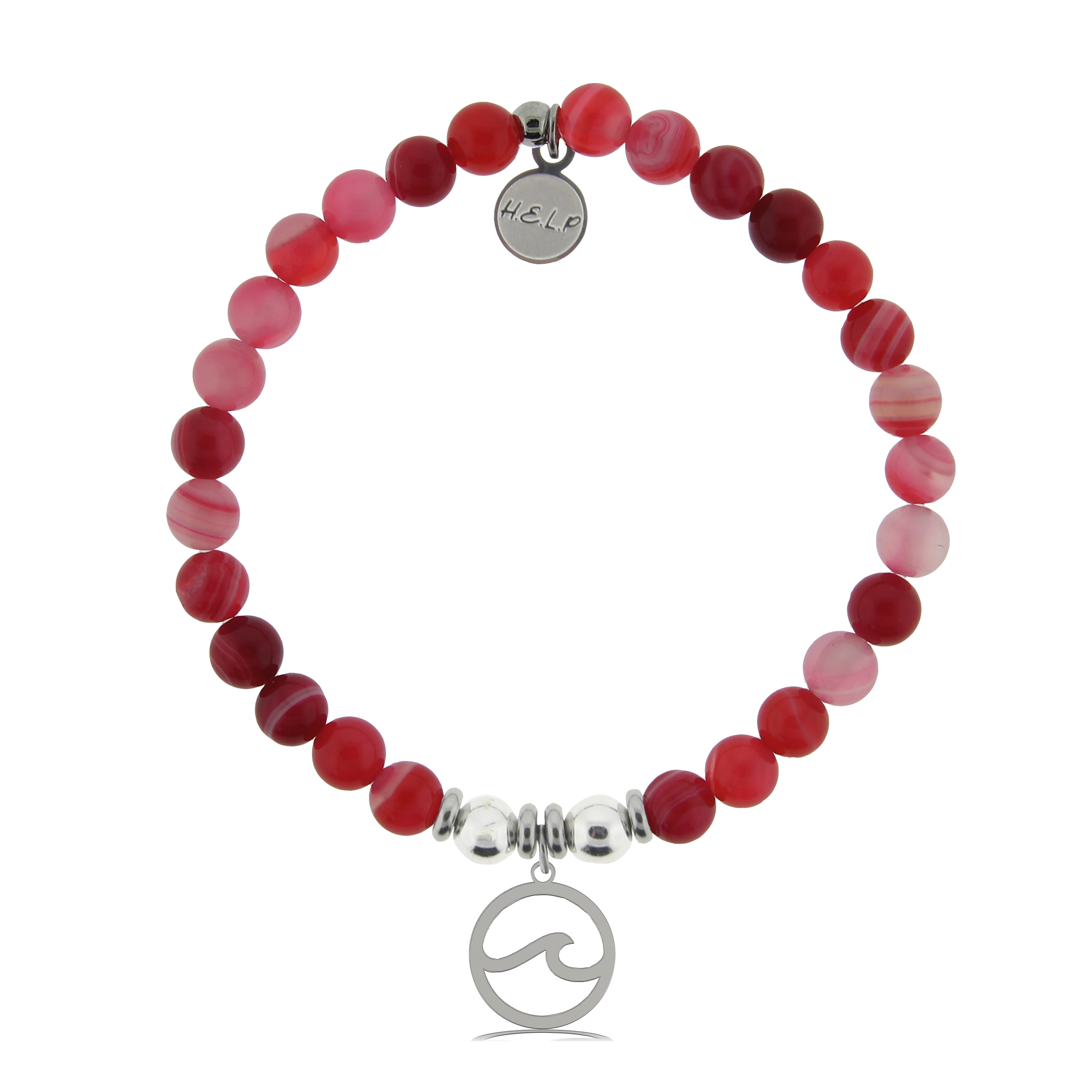 HELP by TJ Waves Cutout Charm with Red Stripe Agate Charity Bracelet