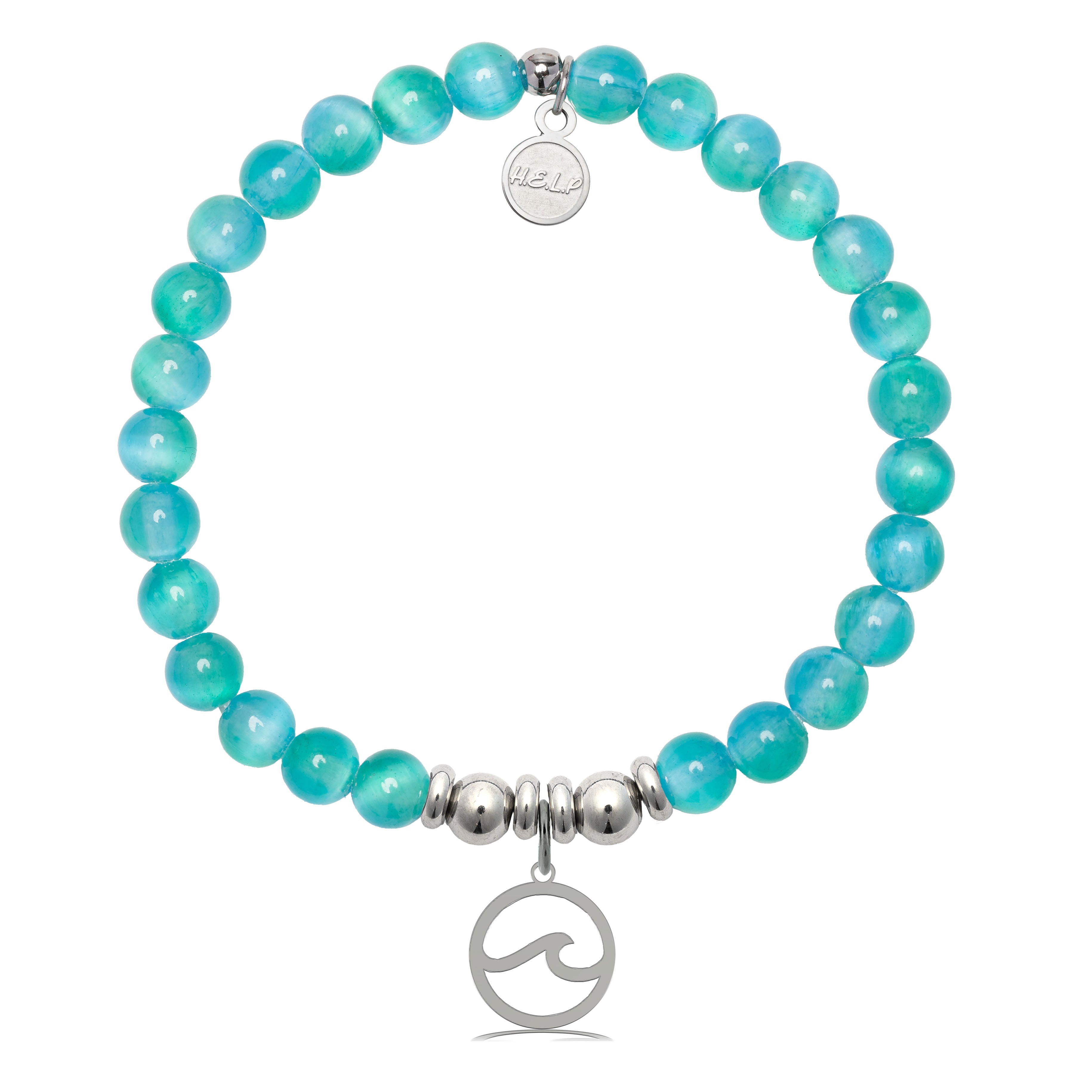 HELP by TJ Waves Cutout Charm with Teal Selenite Charity Bracelet