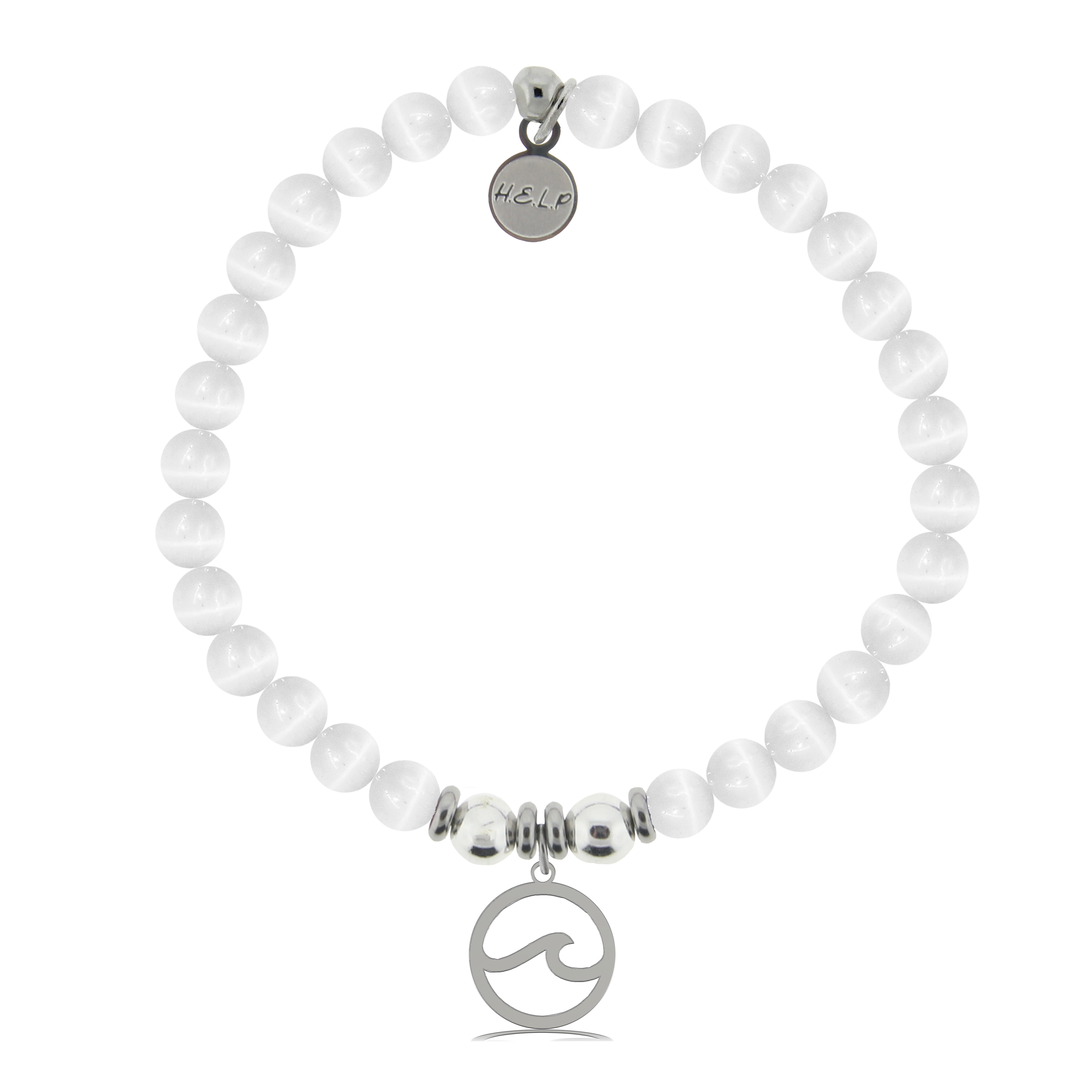 HELP by TJ Waves Cutout Charm with White Cats Eye Charity Bracelet