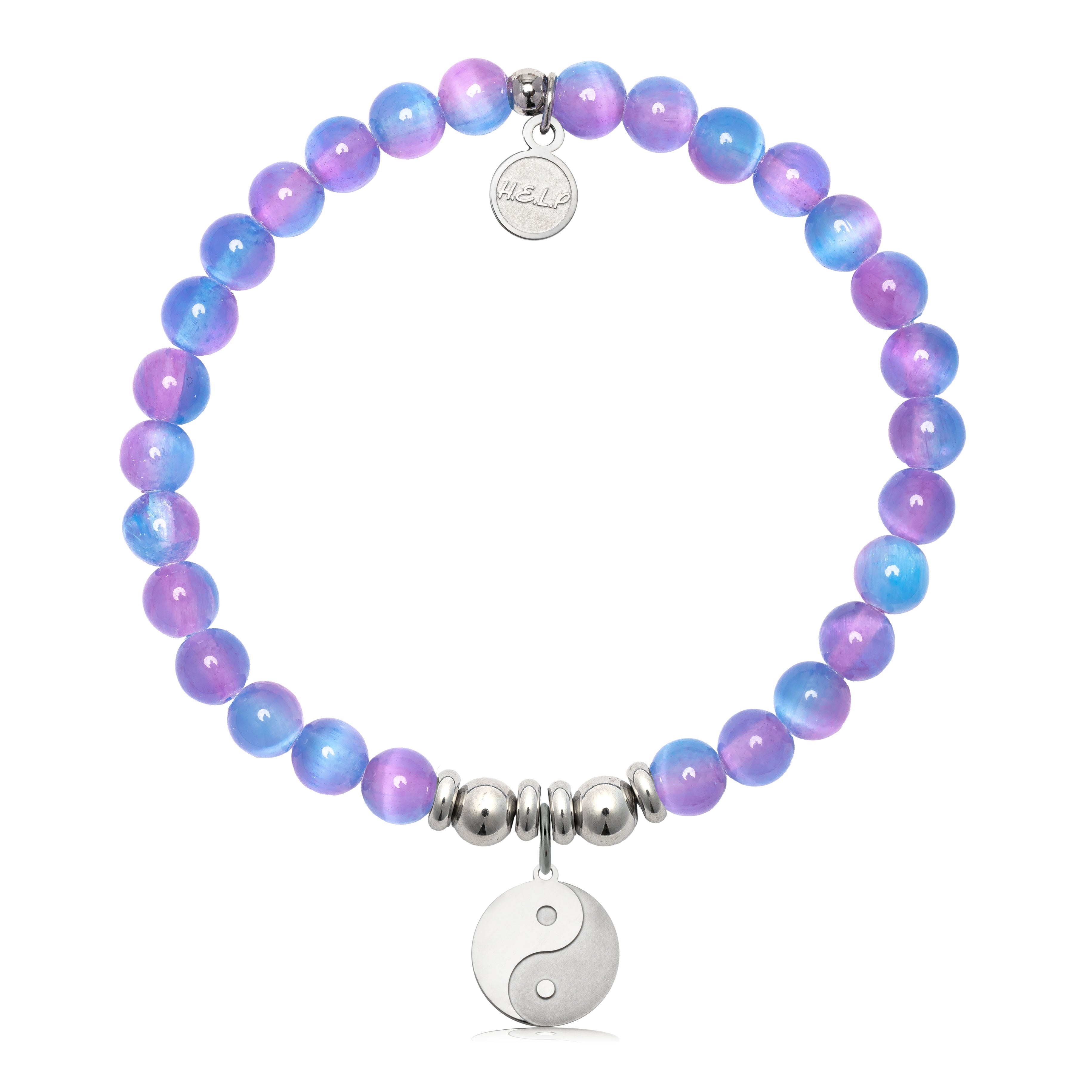HELP by TJ Yin Yang Charm with Periwinkle Selenite Charity Bracelet
