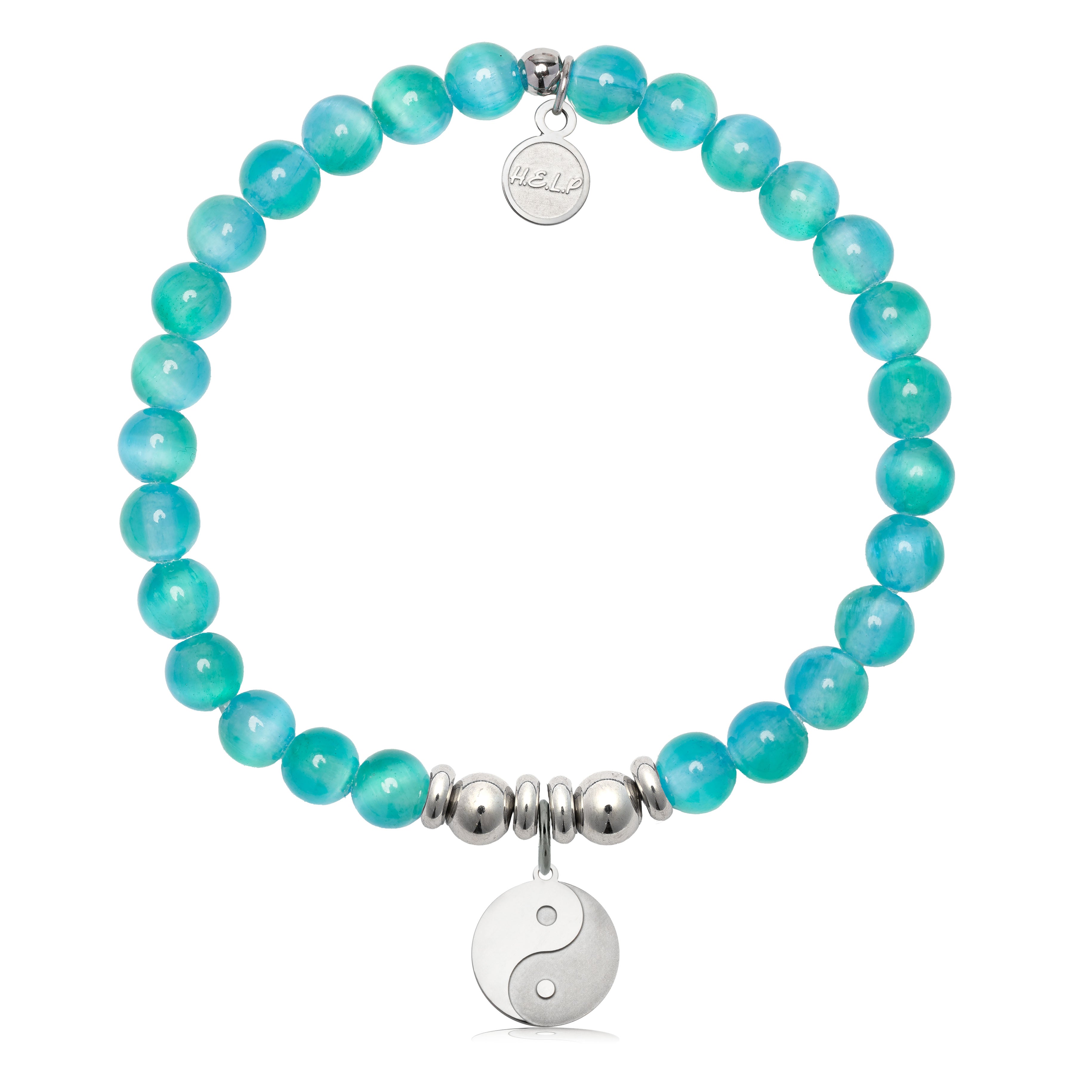 HELP by TJ Yin Yang Charm with Teal Selenite Charity Bracelet