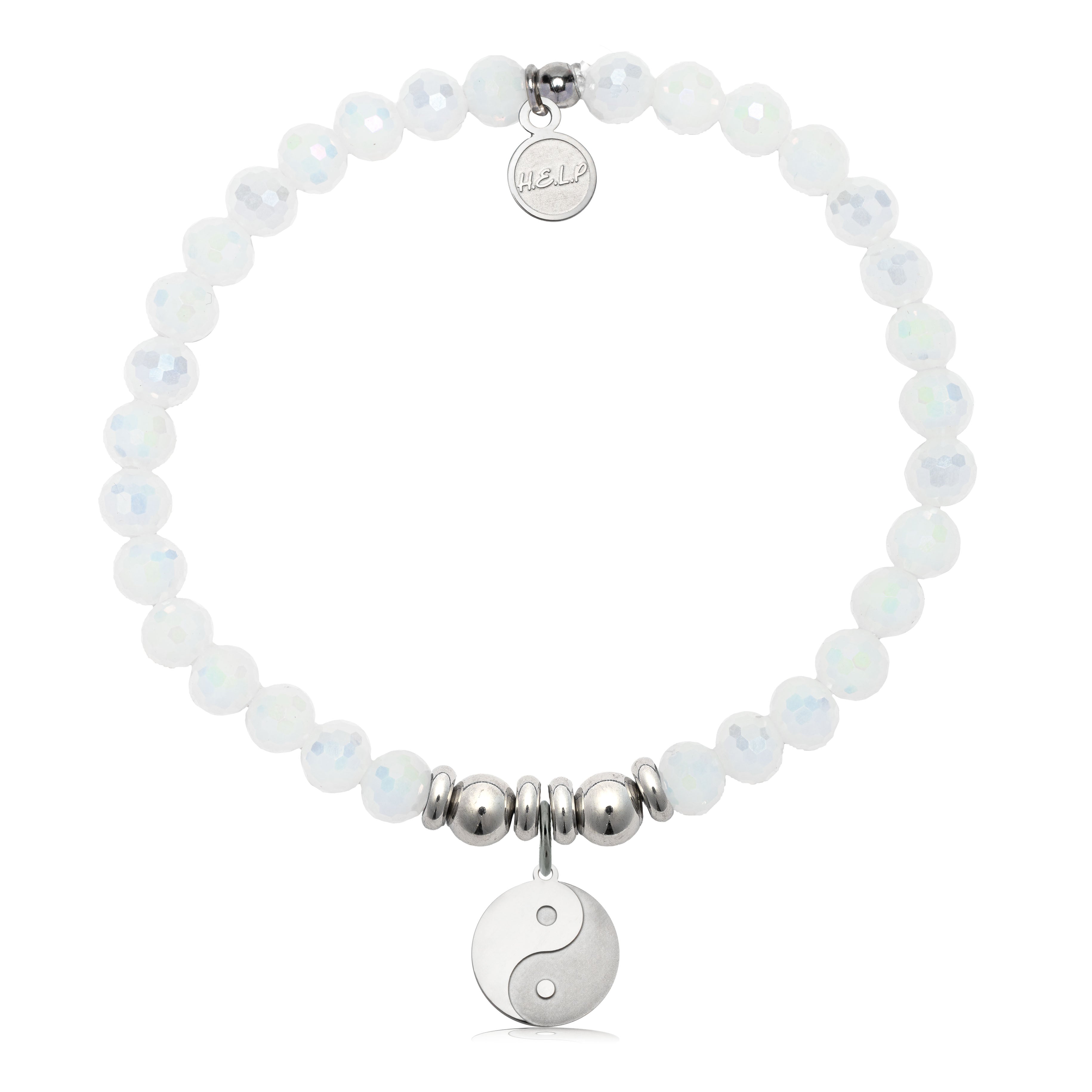 HELP by TJ Yin Yang Raised Charm with White Crystal Charity Bracelet