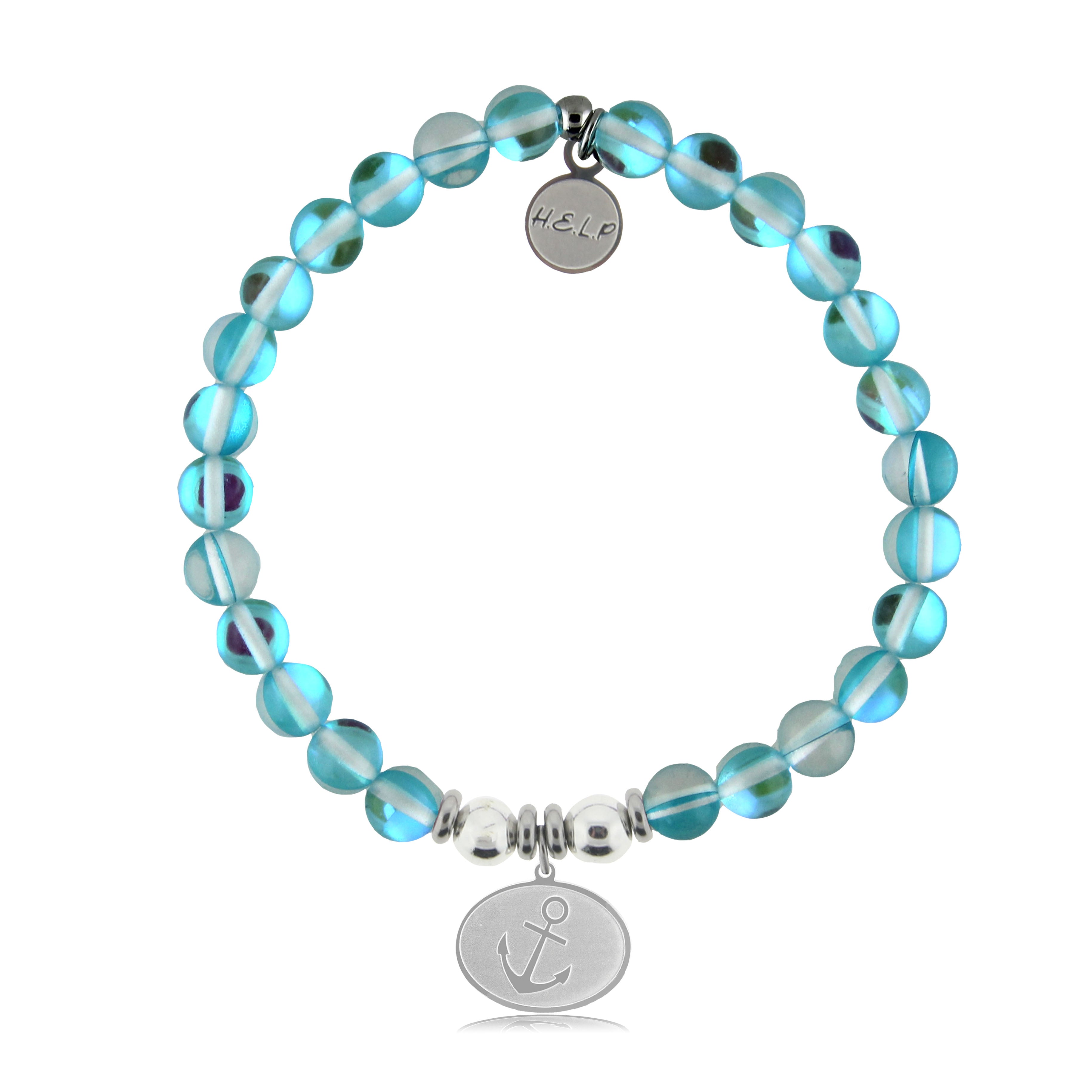 HELP by TJ Anchor Charm with Light Blue Opalescent Charity Bracelet