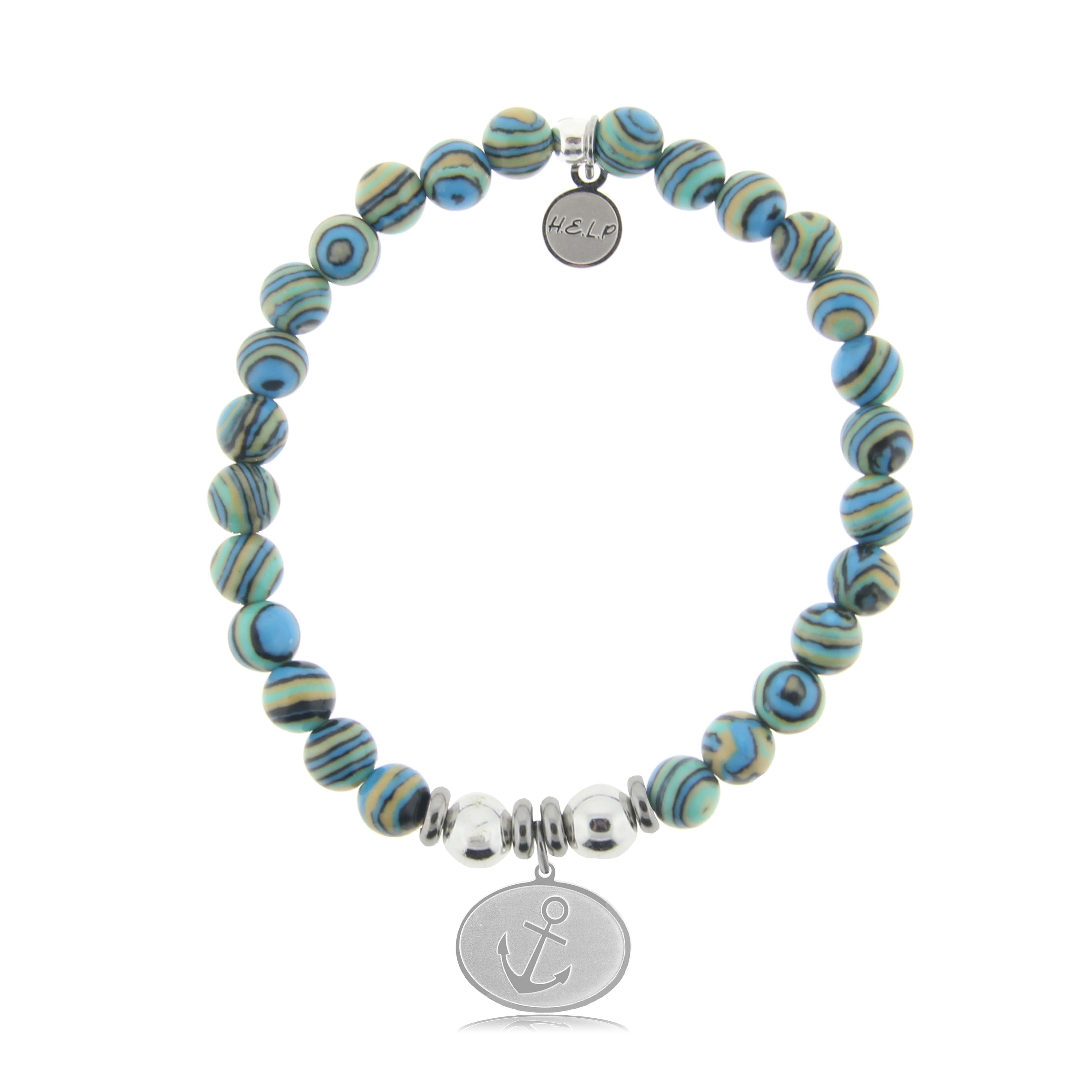 HELP by TJ Anchor Charm with Malachite Beads Charity Bracelet
