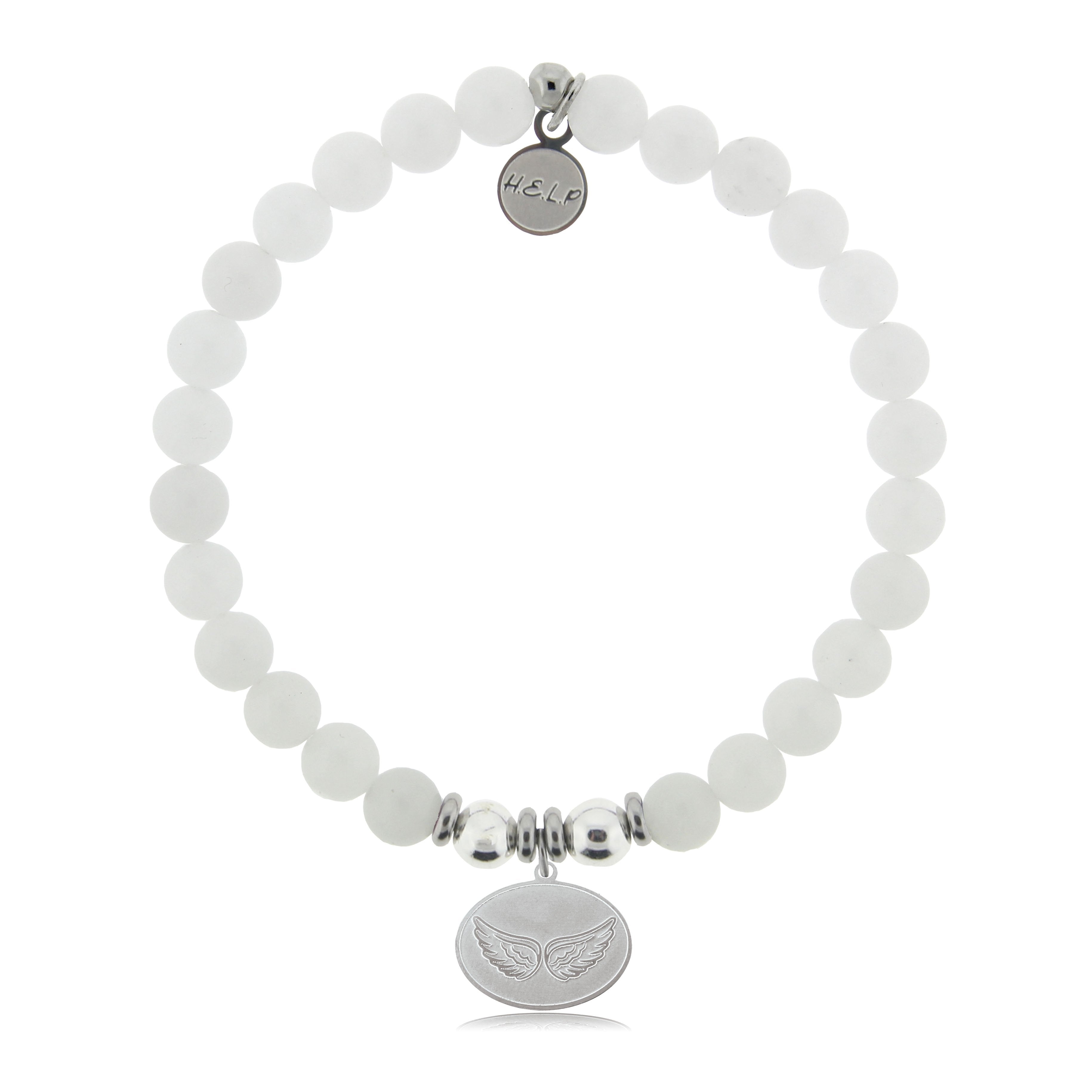 HELP by TJ Angel Wings Charm with White Jade Beads Charity Bracelet