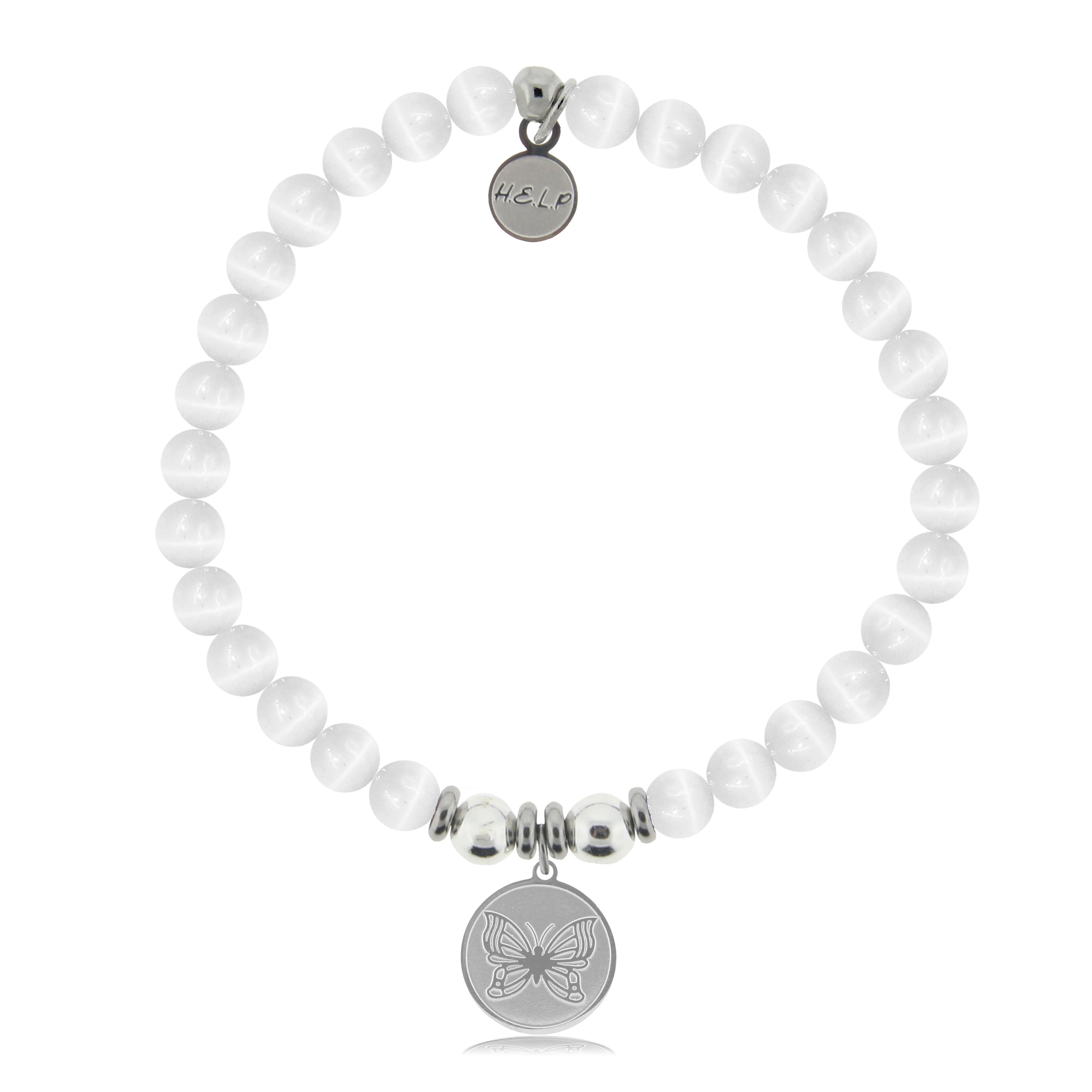HELP by TJ Butterfly Charm with White Cats Eye Charity Bracelet