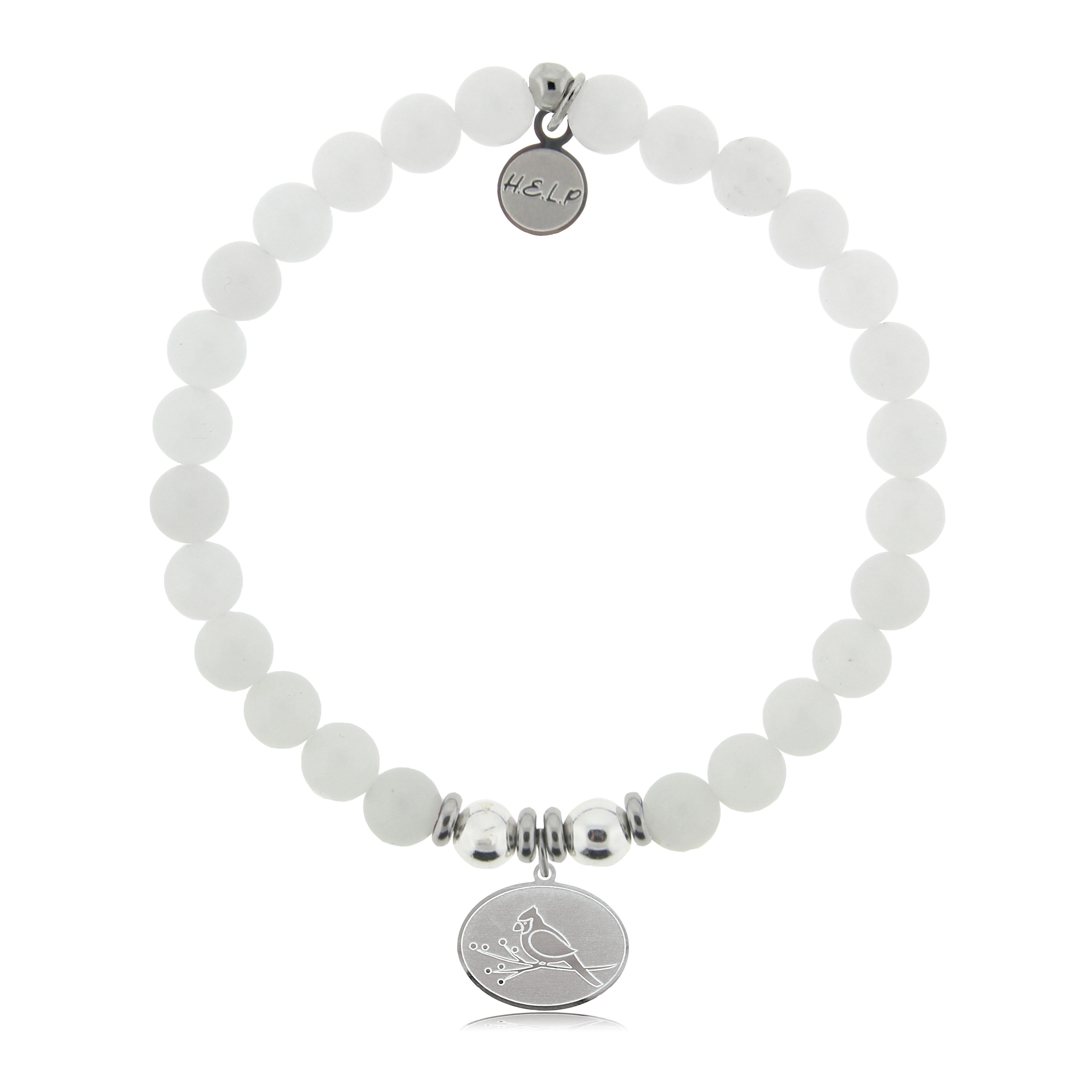 HELP by TJ Cardinal Charm with White Jade Beads Charity Bracelet