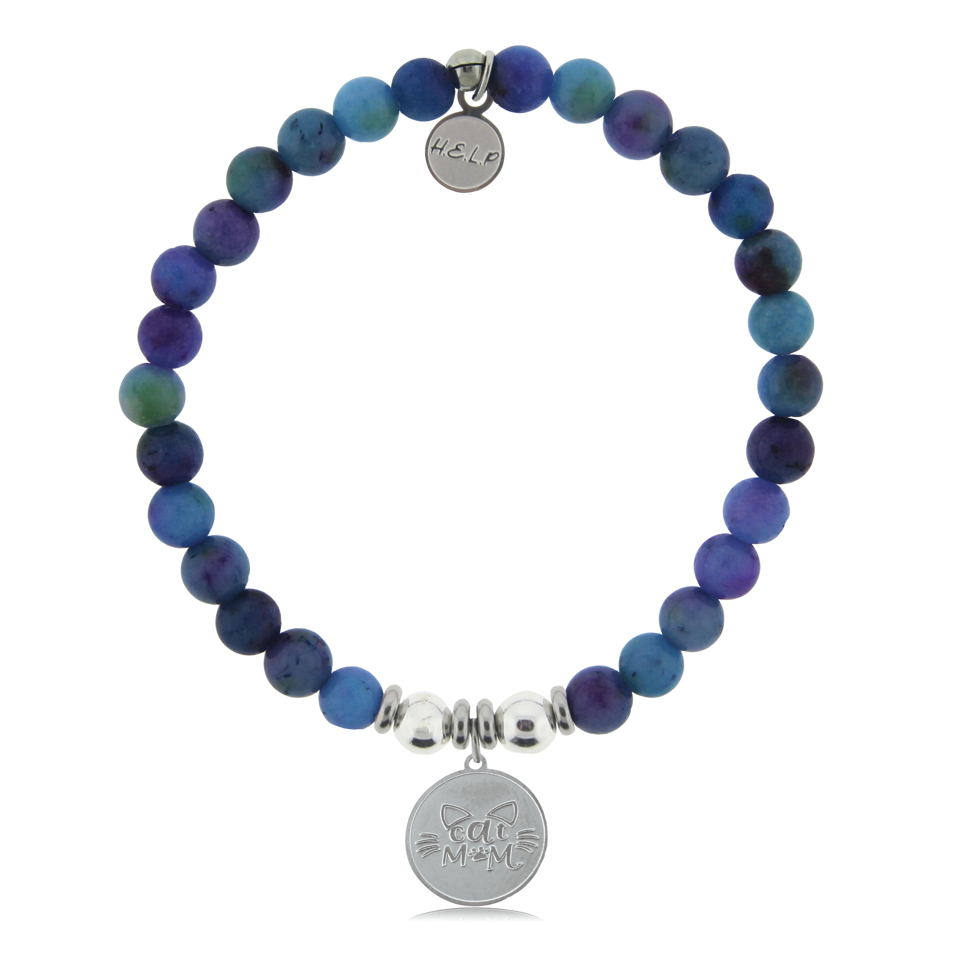 HELP by TJ Cat Mom Charm with Wildberry Jade Beads Charity Bracelet