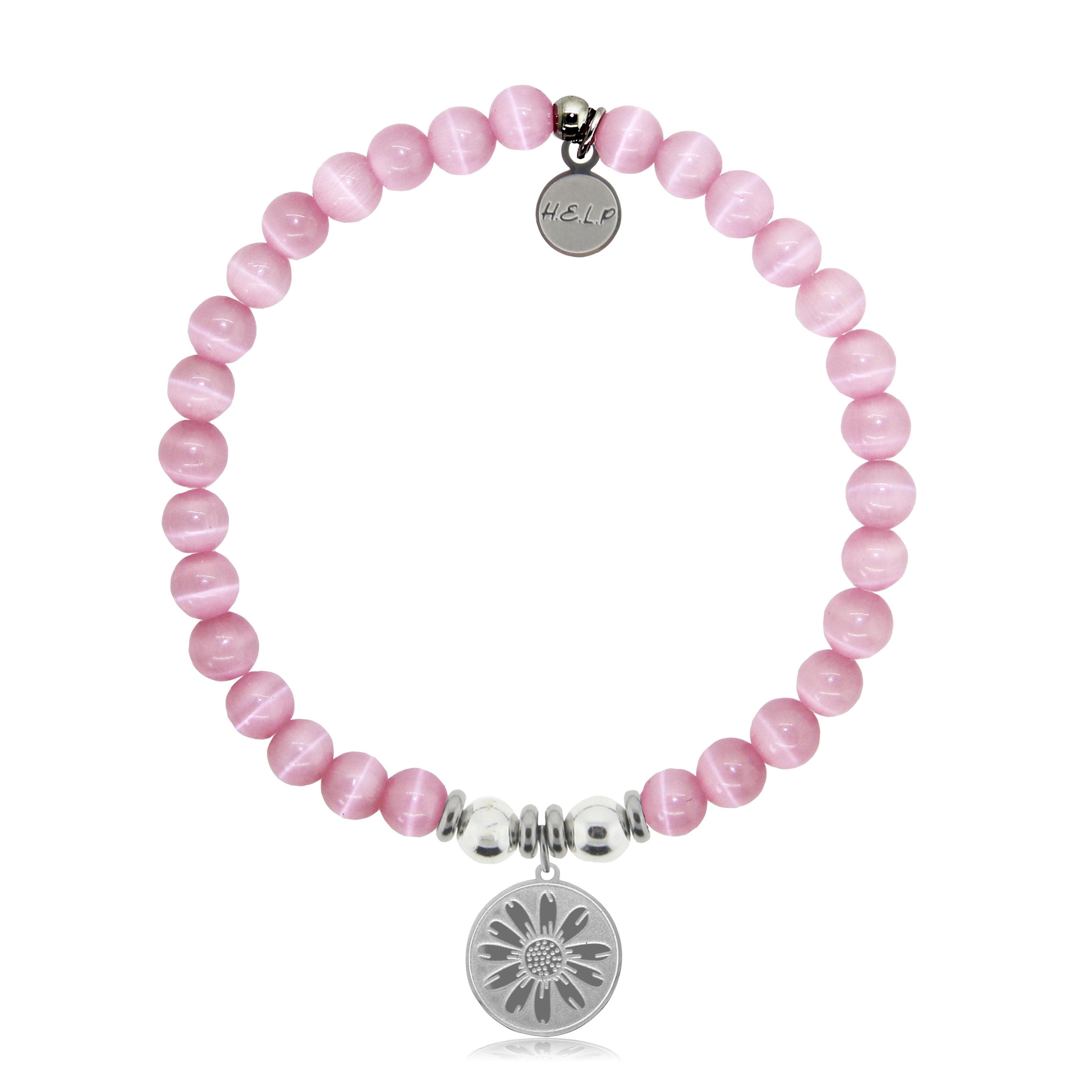 HELP by TJ Daisy Charm with Pink Cats Eye Charity Bracelet
