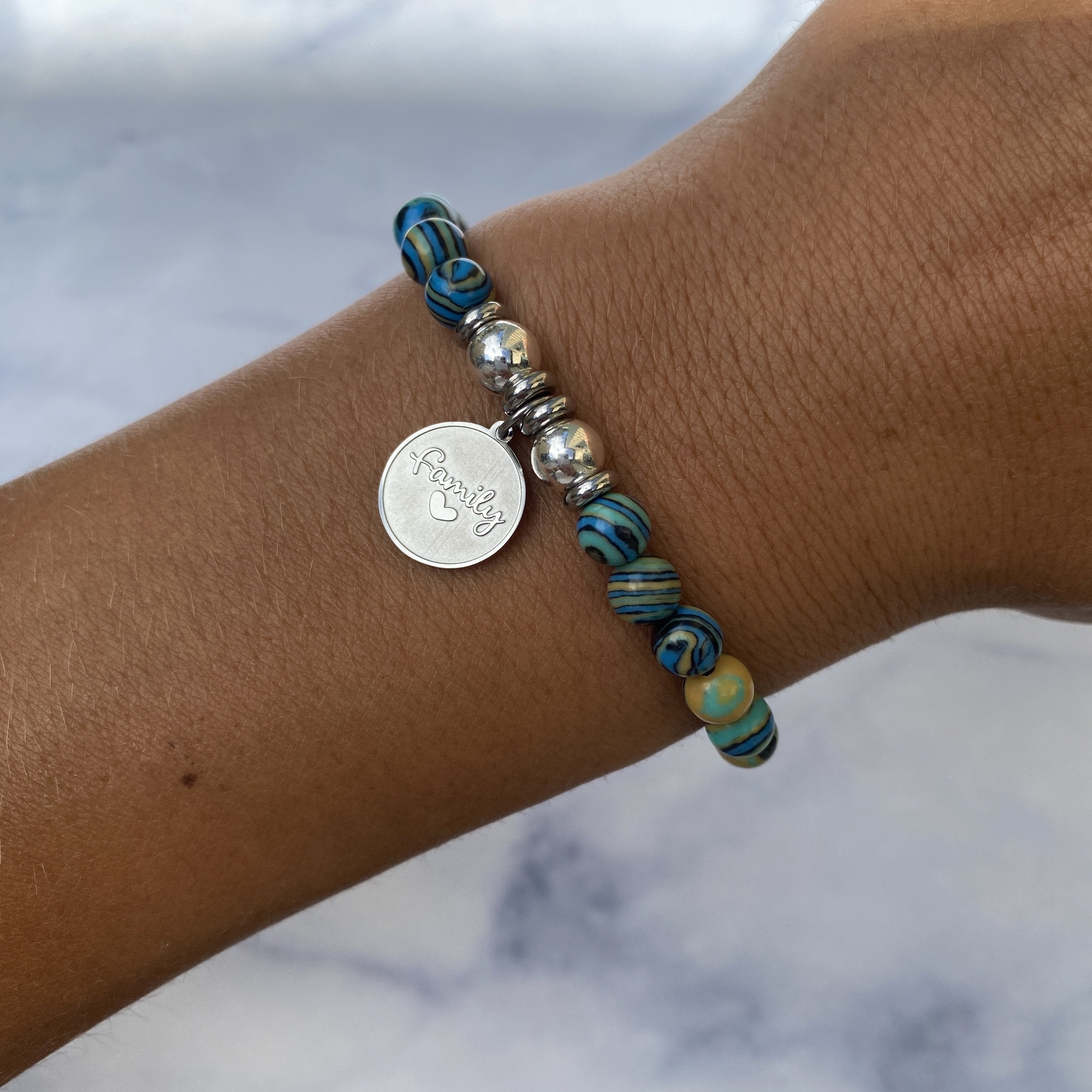 HELP by TJ Family Charm with Malachite Beads Charity Bracelet