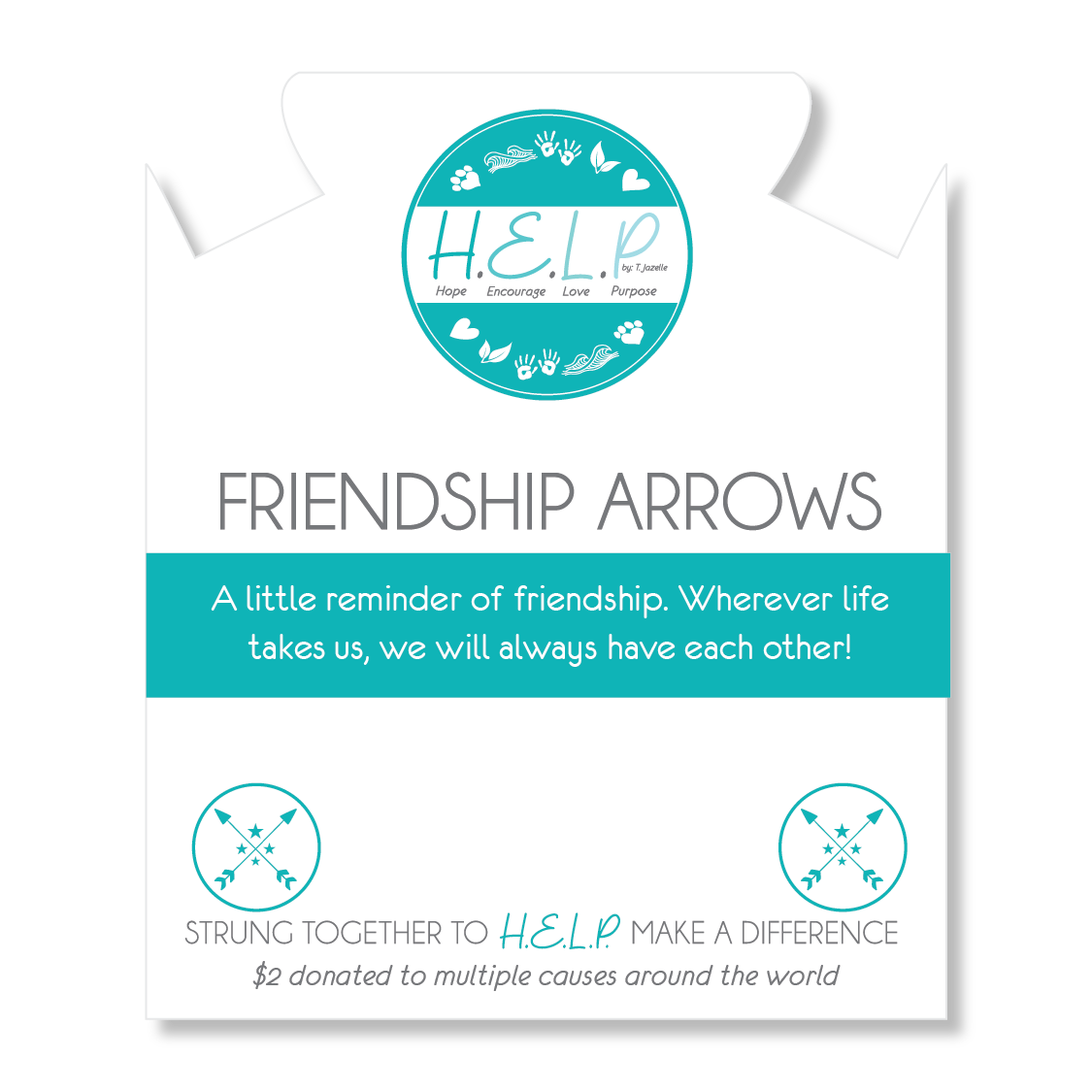 HELP by TJ Friendship Arrows Charm with White Jade Beads Charity Bracelet
